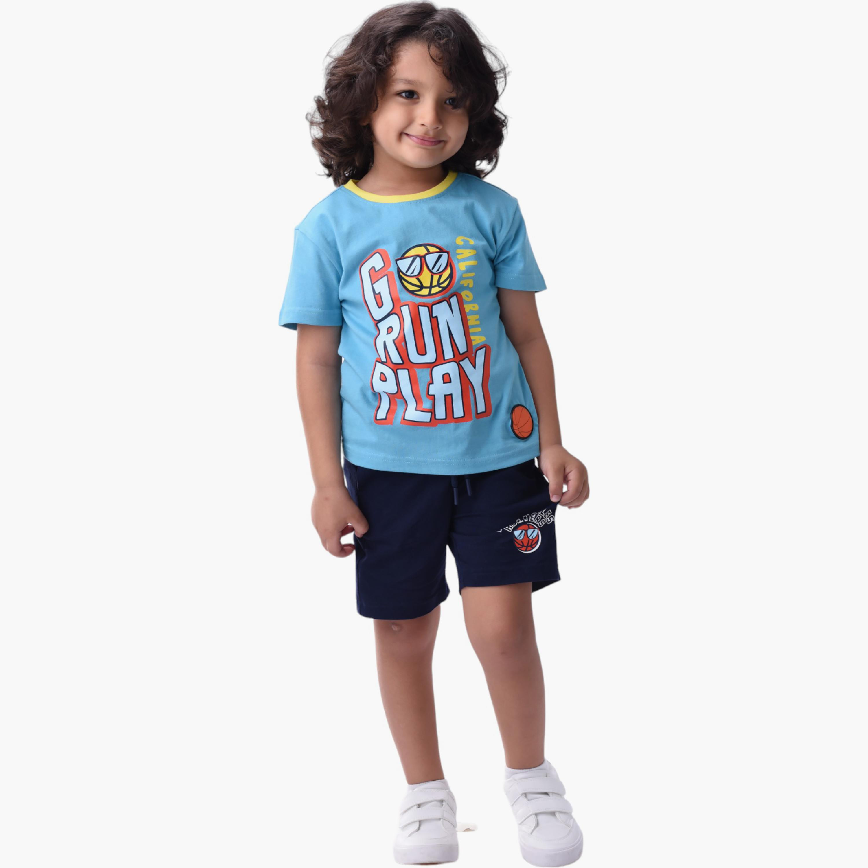Victor and Jane 2-Piece Go Run Play Printed 100% Cotton T-Shirt & Shorts Set-boys-clothing-setsandcoords-image-1