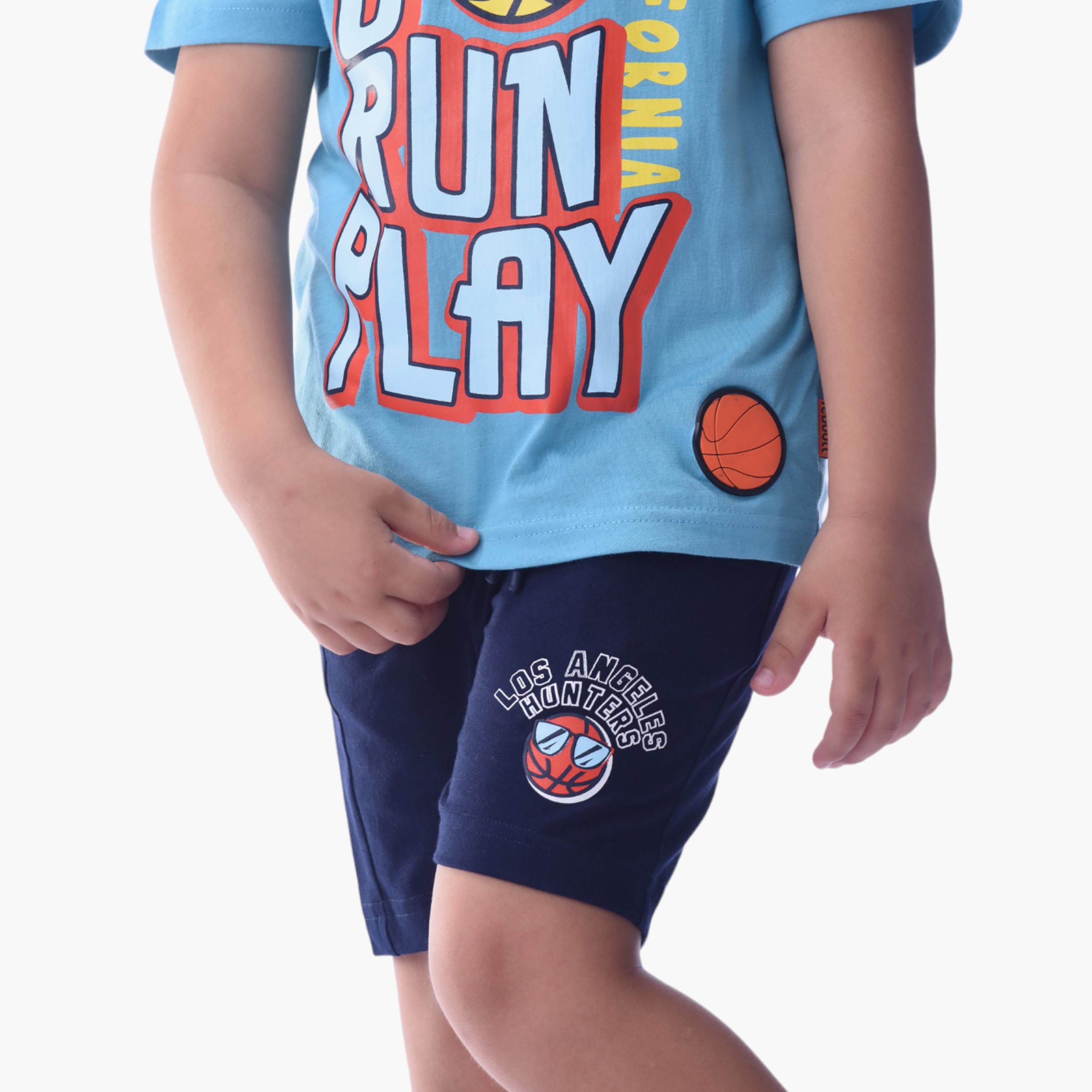 طقم تي شيرت وشورت  قطن 100% قطعتين بطبعة جو ران بلاي من فيكتور آند جين-boys-clothing-setsandcoords-image-2