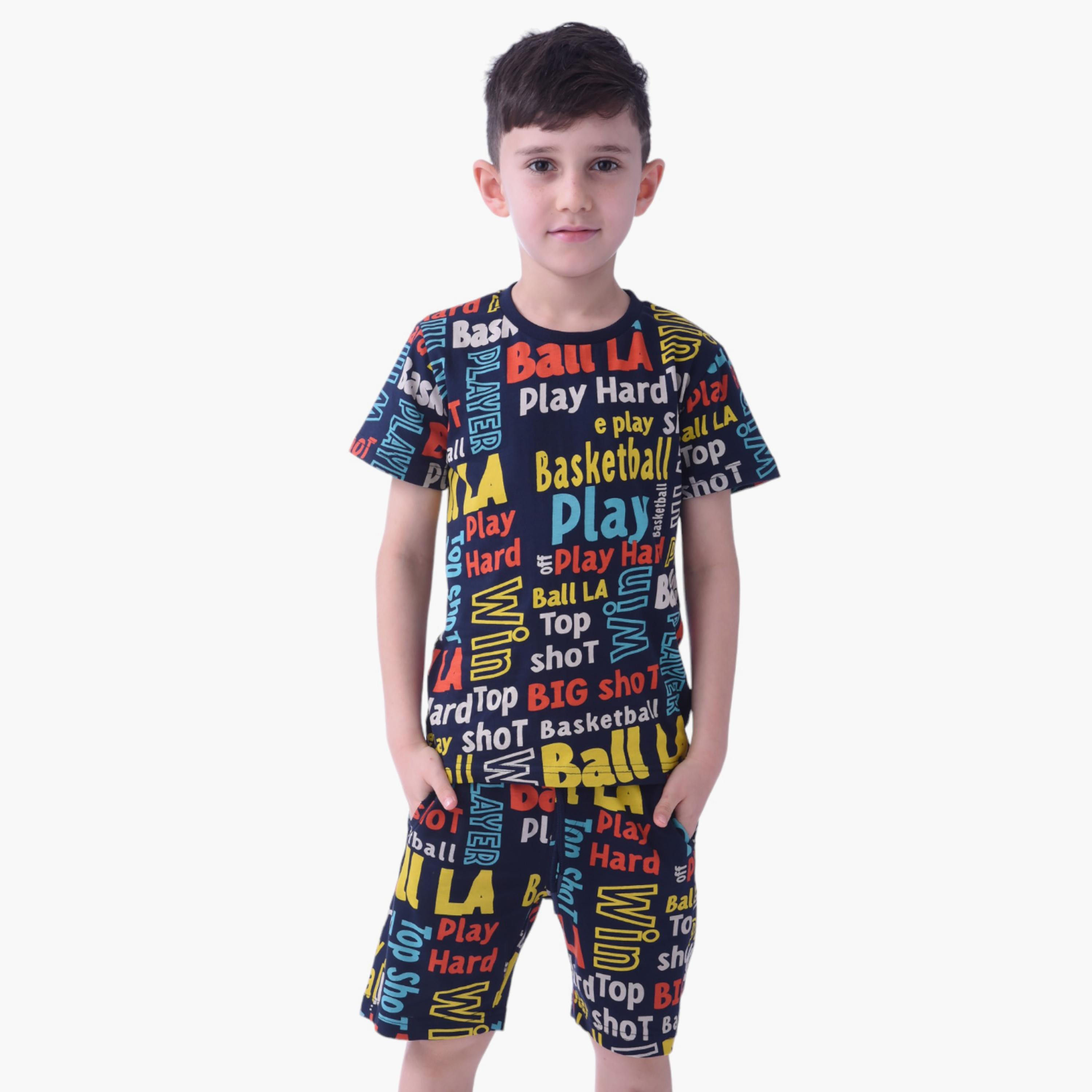 طقم تي شيرت بأكمام قصيرة وشورت مطبوع من فيكتور اند جين-boys-clothing-setsandcoords-image-1