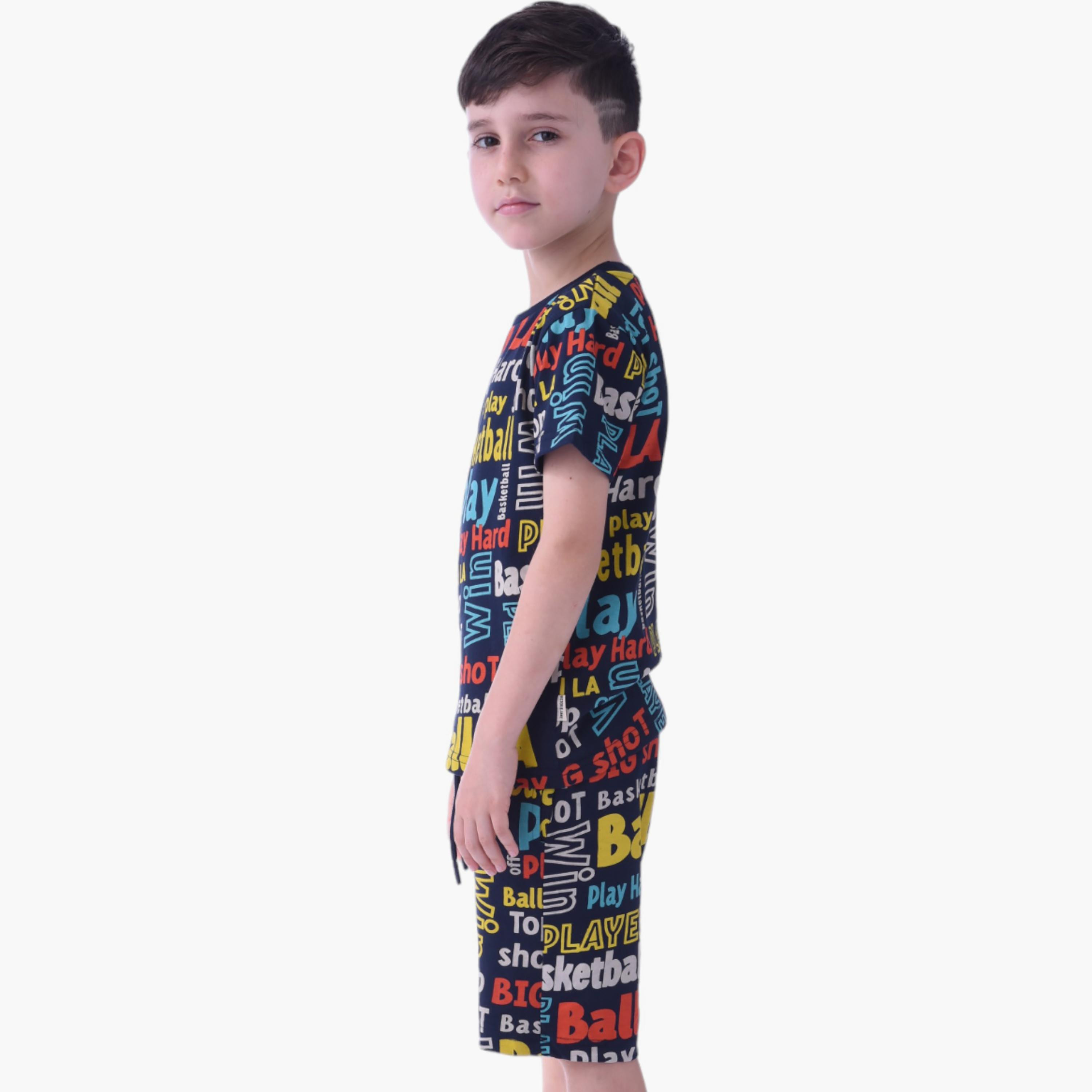 طقم تي شيرت بأكمام قصيرة وشورت مطبوع من فيكتور اند جين-boys-clothing-setsandcoords-image-2
