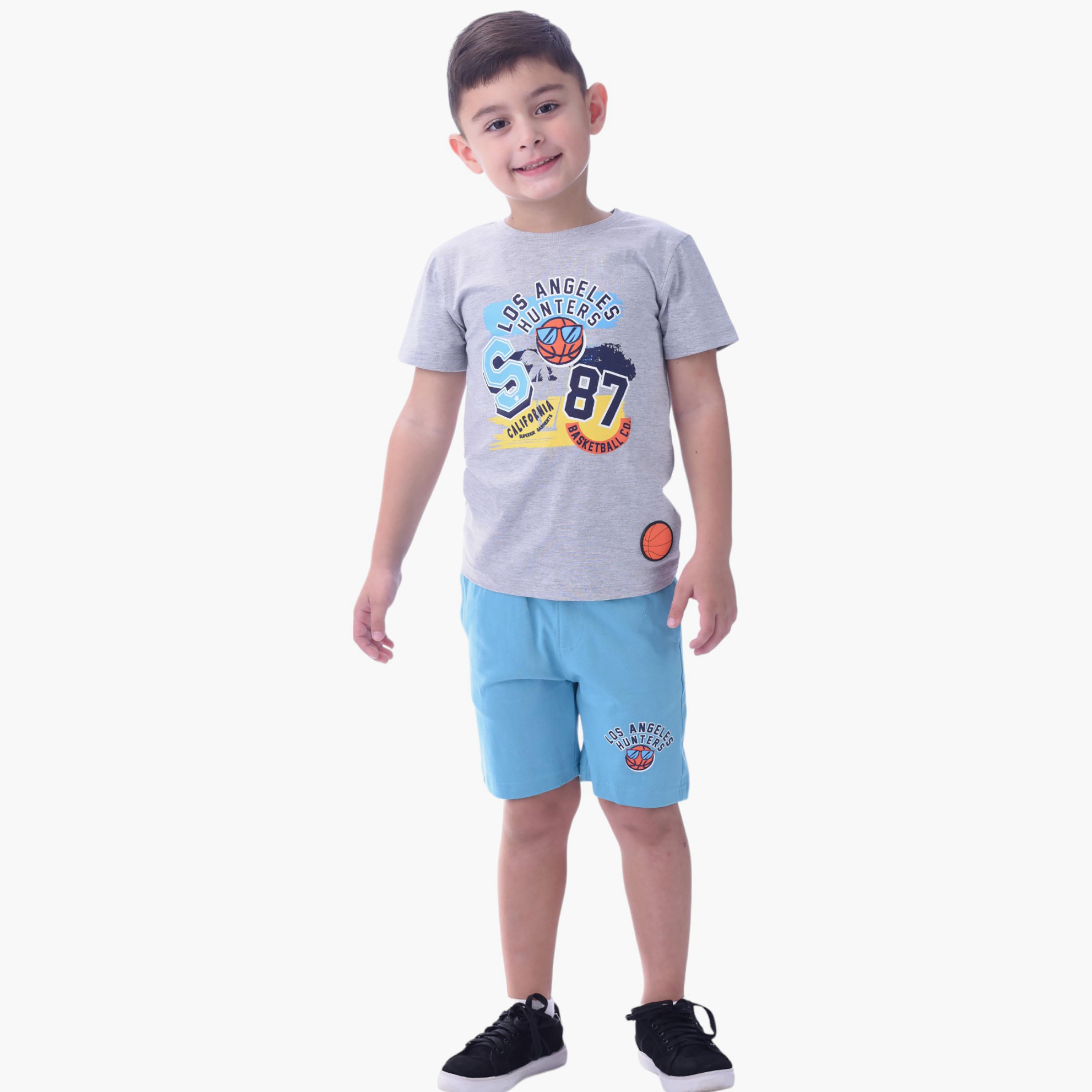 طقم تي شيرت وشورت  قطن 100% قطعتين مطبوع من فيكتور آند جين-boys-clothing-setsandcoords-image-1