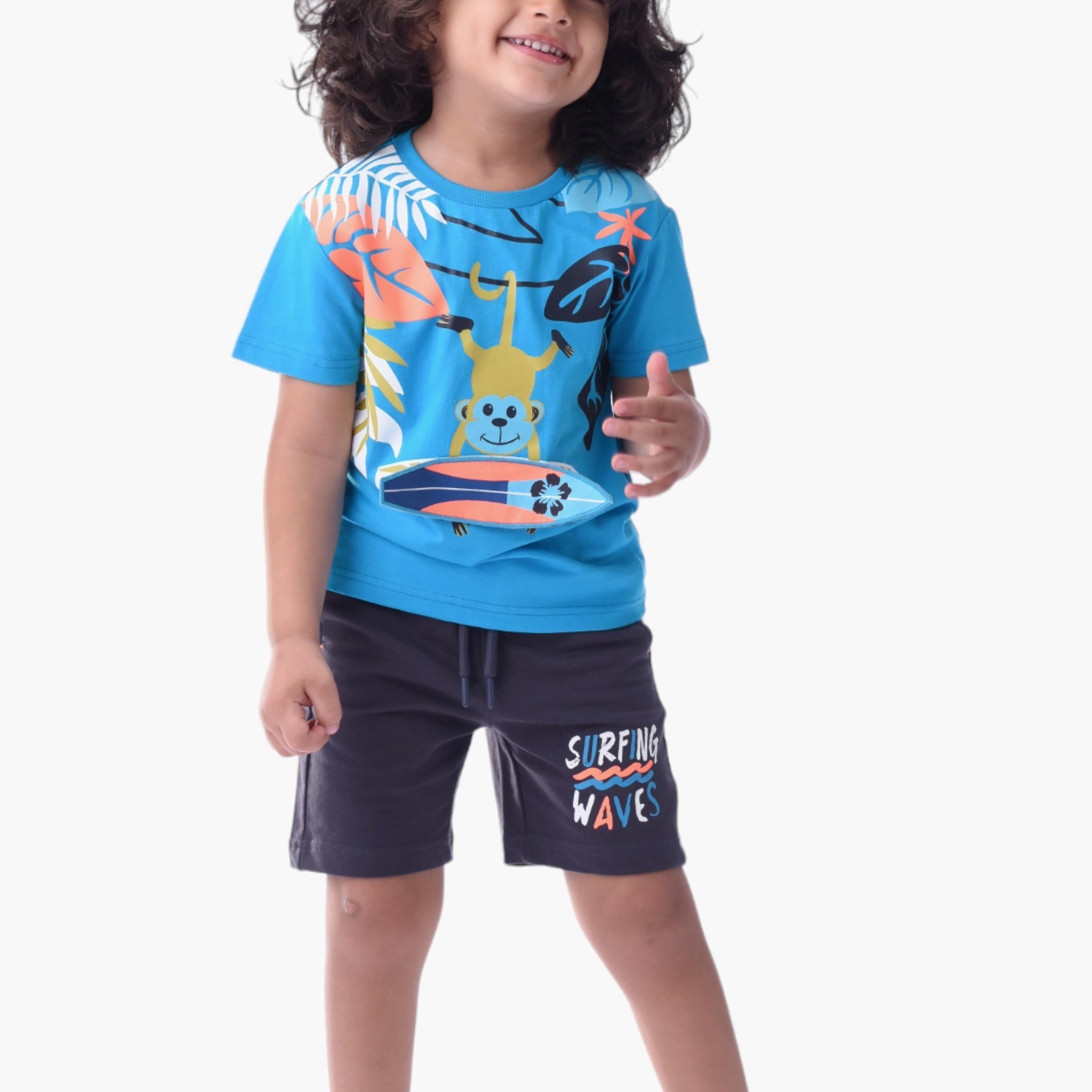 طقم تي شيرت وشورت  قطن 100% قطعتين مطبوع من فيكتور آند جين-boys-clothing-setsandcoords-image-2