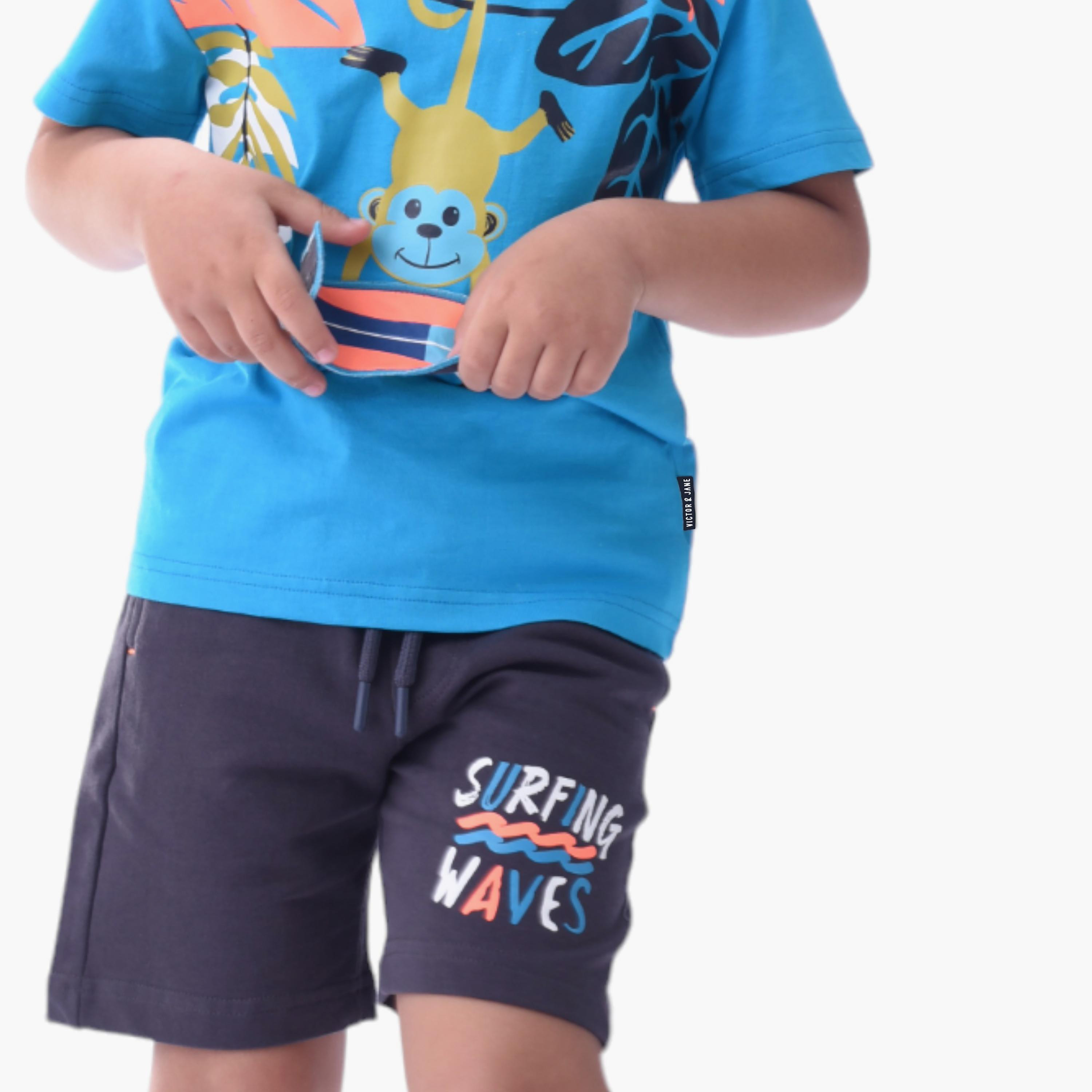 طقم تي شيرت وشورت  قطن 100% قطعتين مطبوع من فيكتور آند جين-boys-clothing-setsandcoords-image-5
