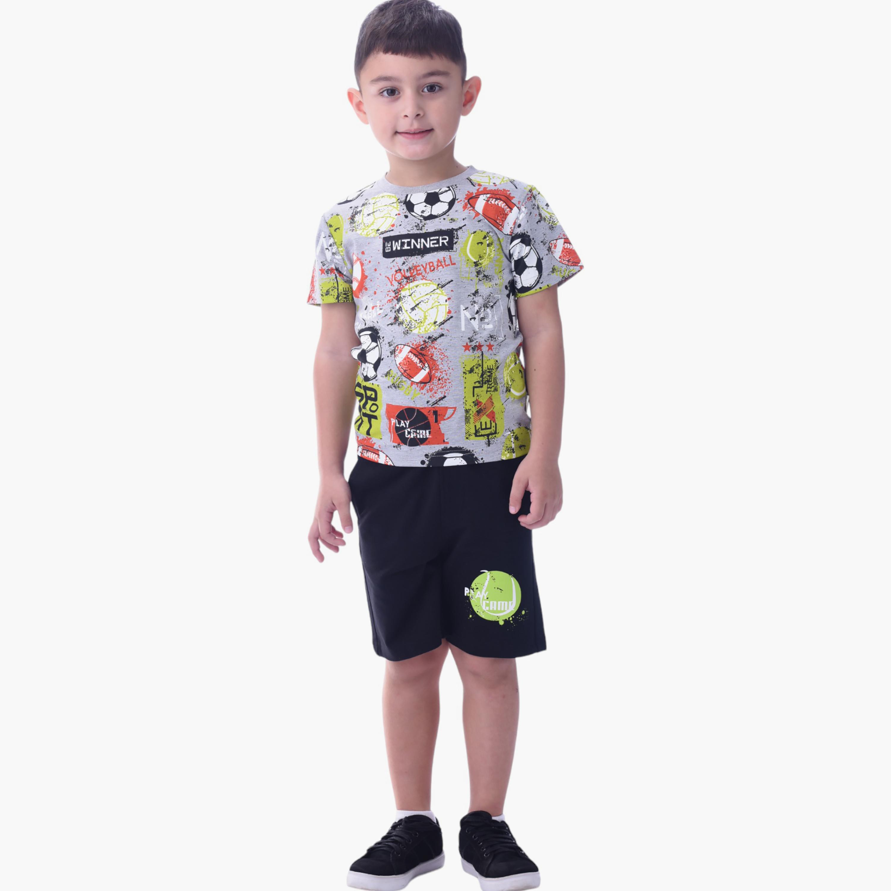Victor and Jane 2-Piece Sports Printed 100% Cotton T-Shirt & Shorts Set-boys-clothing-setsandcoords-image-1