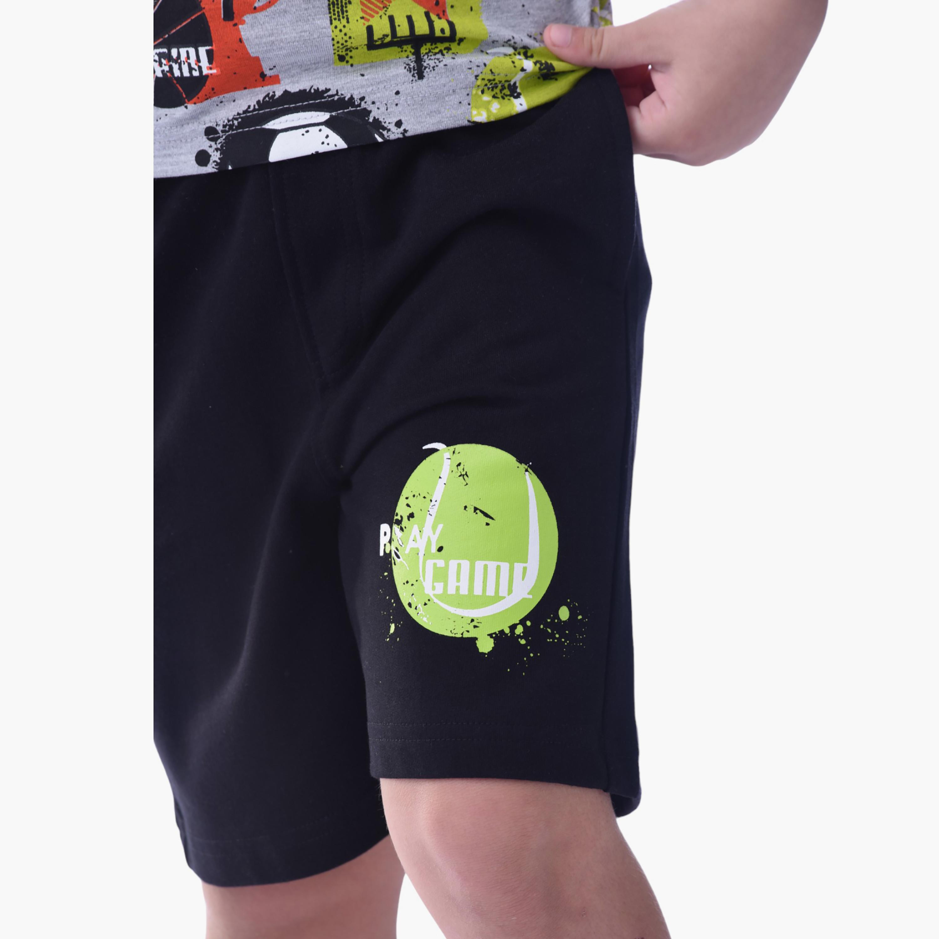 طقم تي شيرت وشورت  قطن 100% قطعتين بطبعة سبورتس من فيكتور آند جين-boys-clothing-setsandcoords-image-3