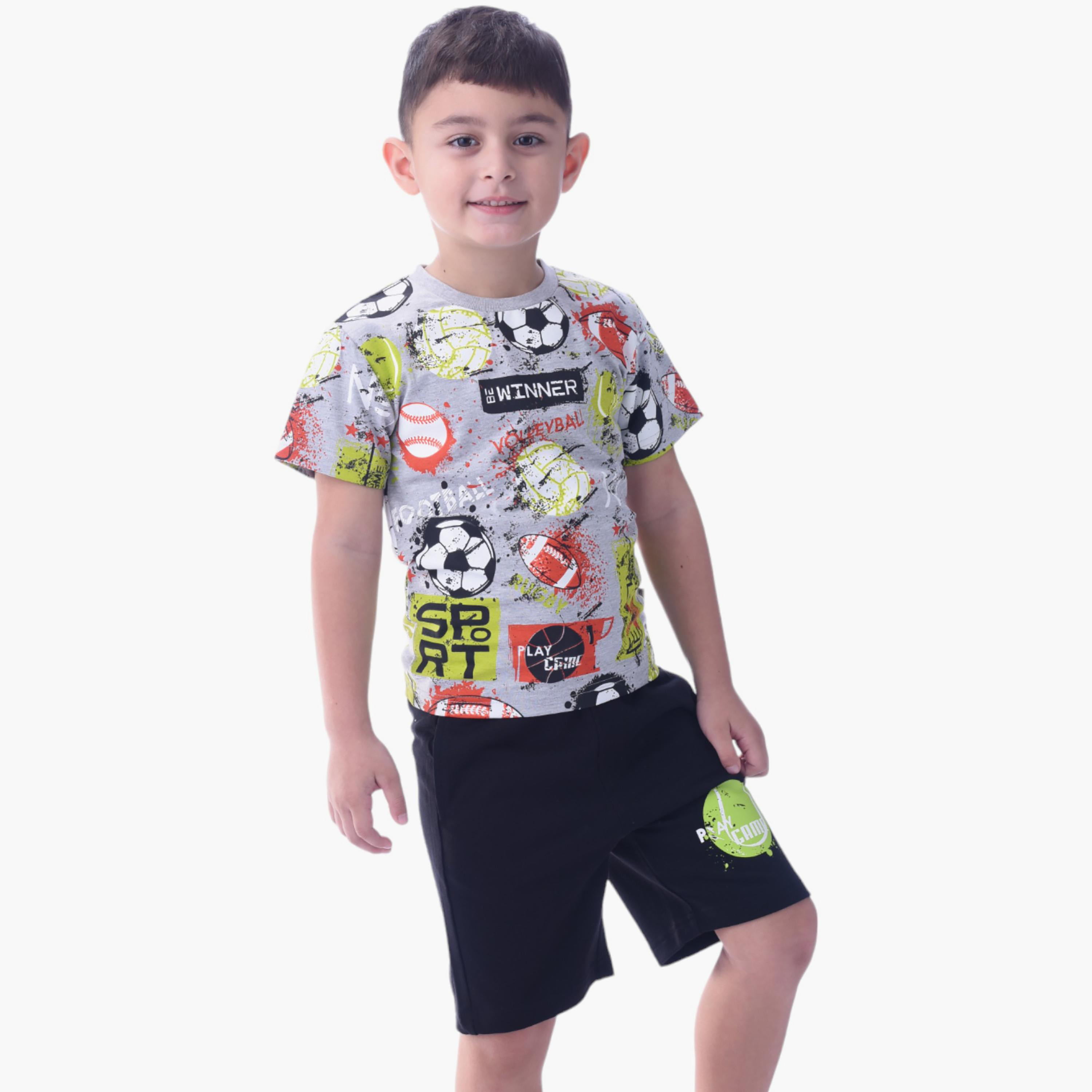 طقم تي شيرت وشورت  قطن 100% قطعتين بطبعة سبورتس من فيكتور آند جين-boys-clothing-setsandcoords-image-5