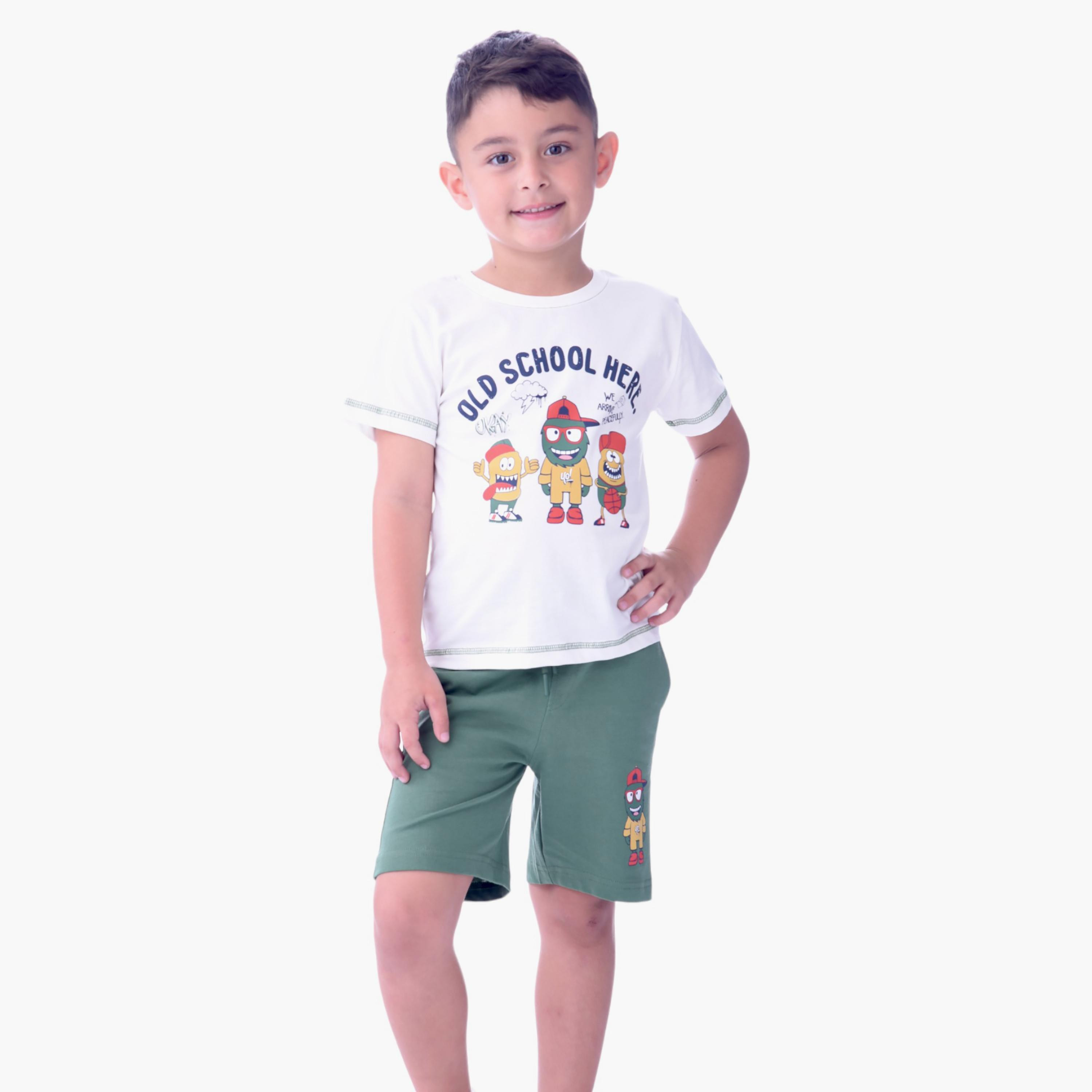 طقم تي شيرت بأكمام قصيرة وشورت بطبعة من فيكتور اند جين أولد سكول هنا-boys-clothing-setsandcoords-image-1