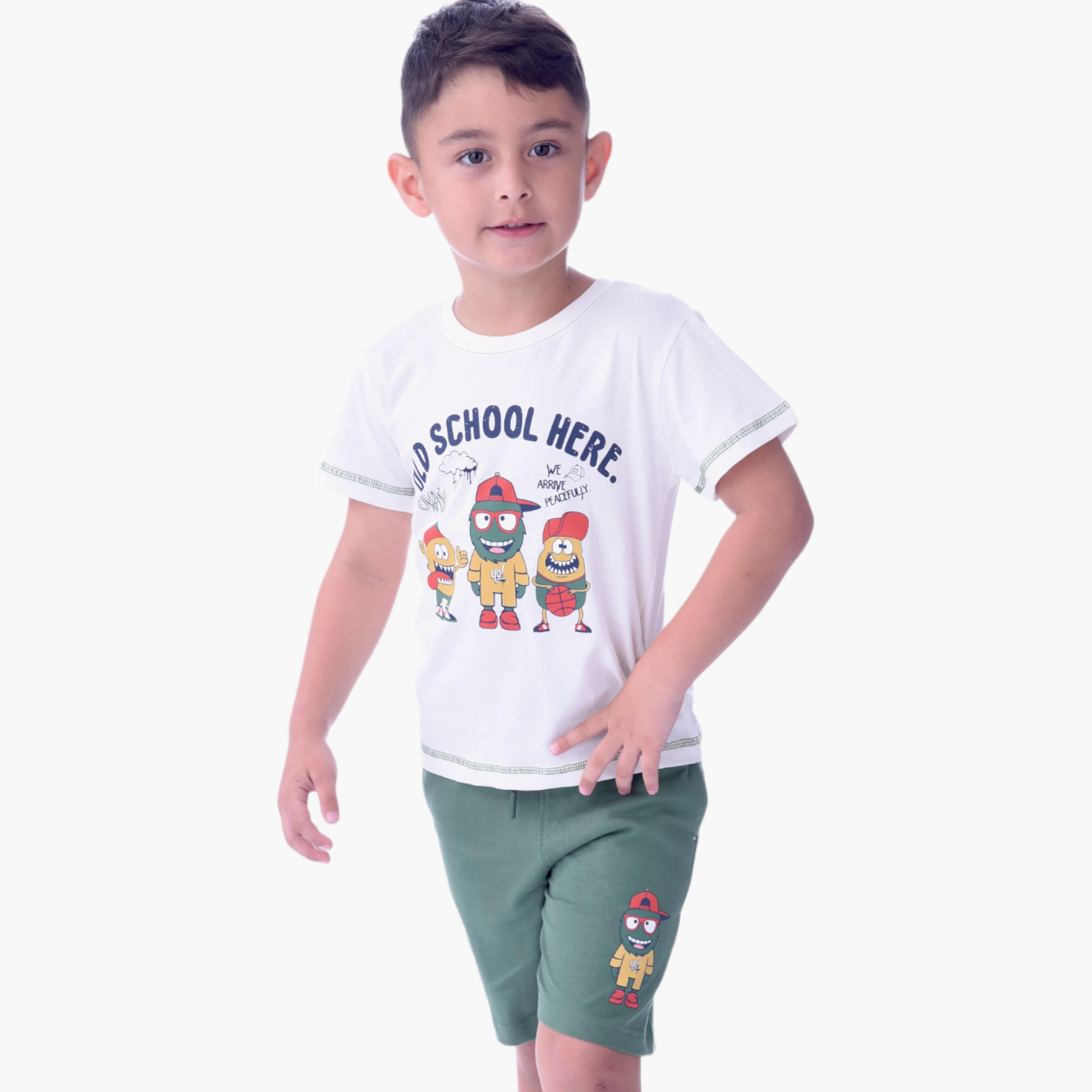 طقم تي شيرت بأكمام قصيرة وشورت بطبعة من فيكتور اند جين أولد سكول هنا-boys-clothing-setsandcoords-image-2