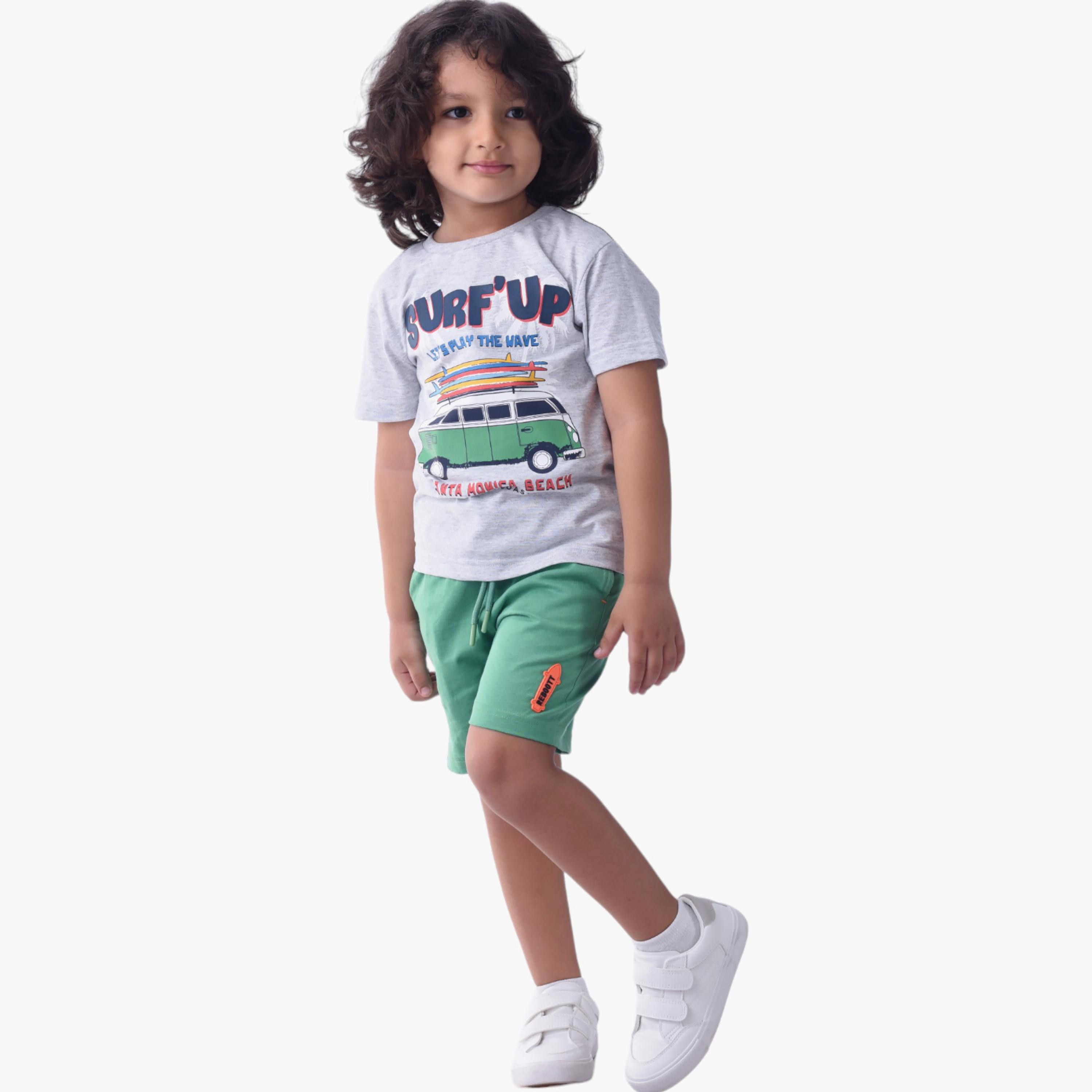 Victor and Jane 2-Piece Surf Up Printed 100% Cotton T-Shirt & Shorts Set-boys-clothing-setsandcoords-image-1