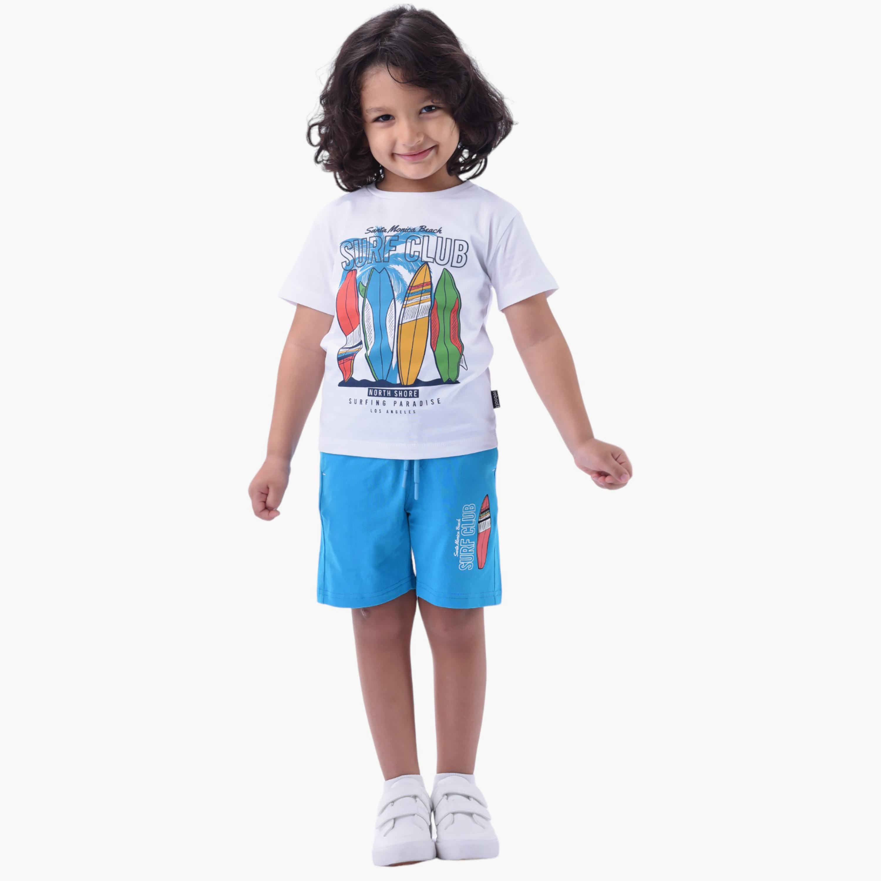 طقم تي شيرت وشورت  قطن 100% قطعتين بطبعة سيرف كلوب من فيكتور آند جين-boys-clothing-setsandcoords-image-1