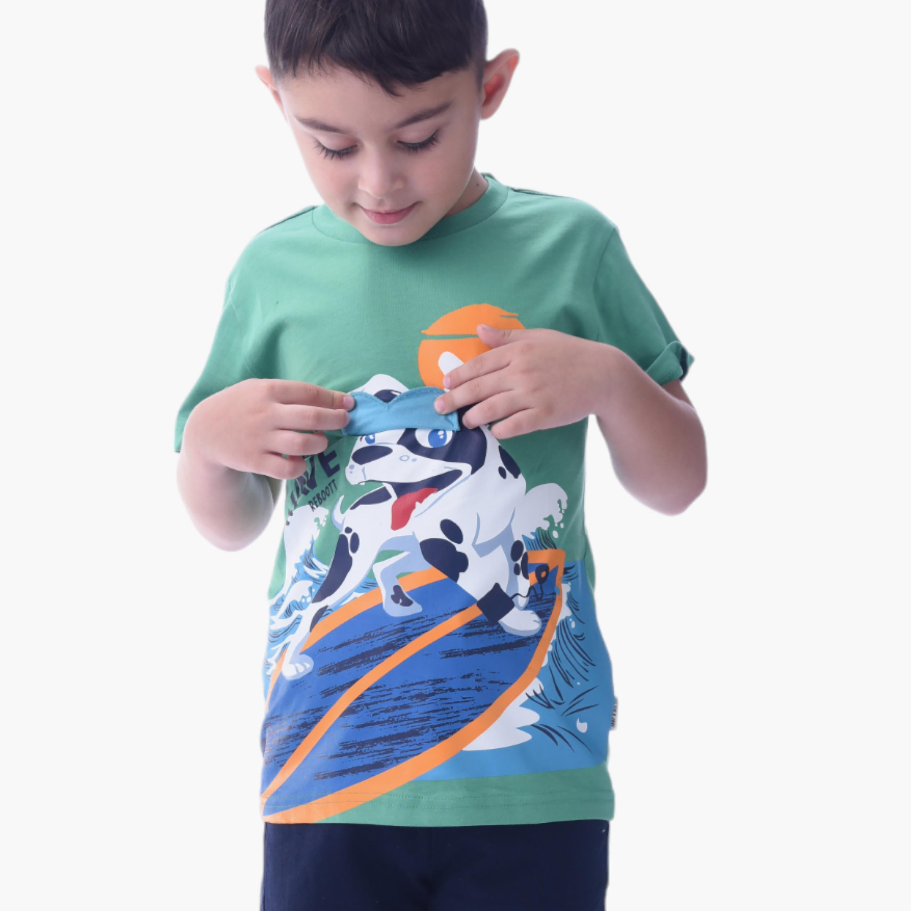 طقم تي شيرت وشورت  قطن 100% قطعتين مطبوع من فيكتور آند جين-boys-clothing-setsandcoords-image-3