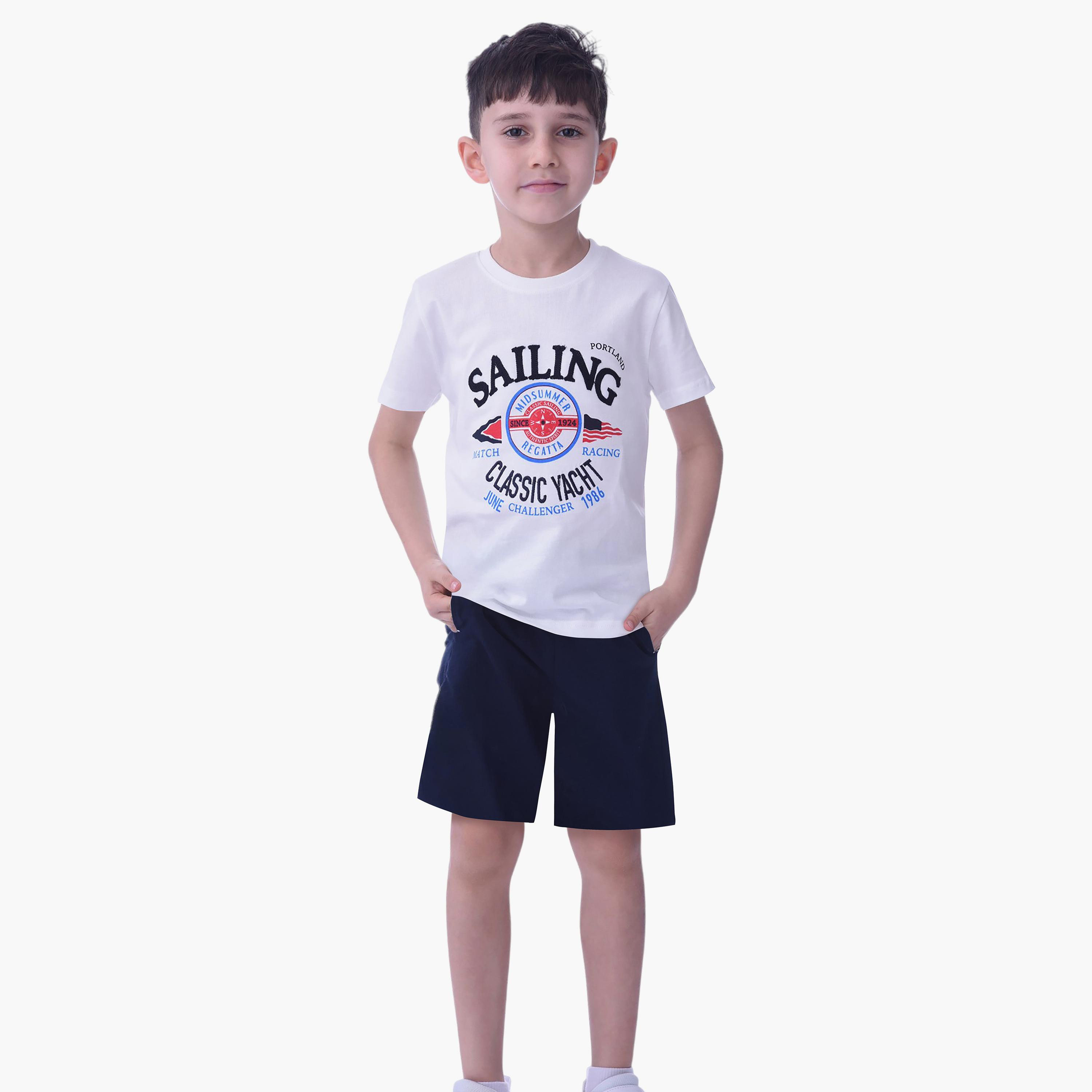 Victor and Jane Sailing Printed Short Sleeves T-Shirt & Shorts Set-boys-clothing-setsandcoords-image-1