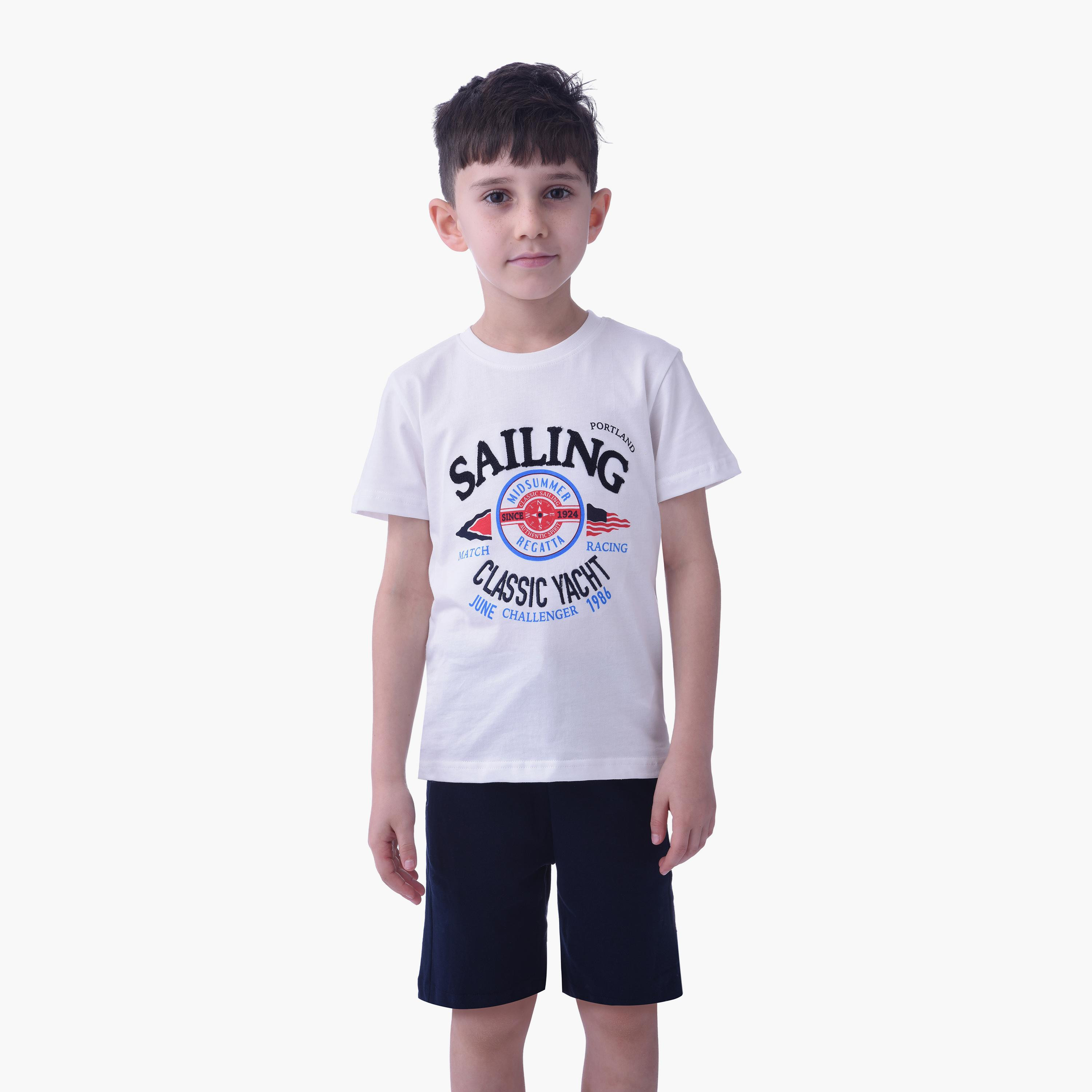 Victor and Jane Sailing Printed Short Sleeves T-Shirt & Shorts Set-boys-clothing-setsandcoords-image-3