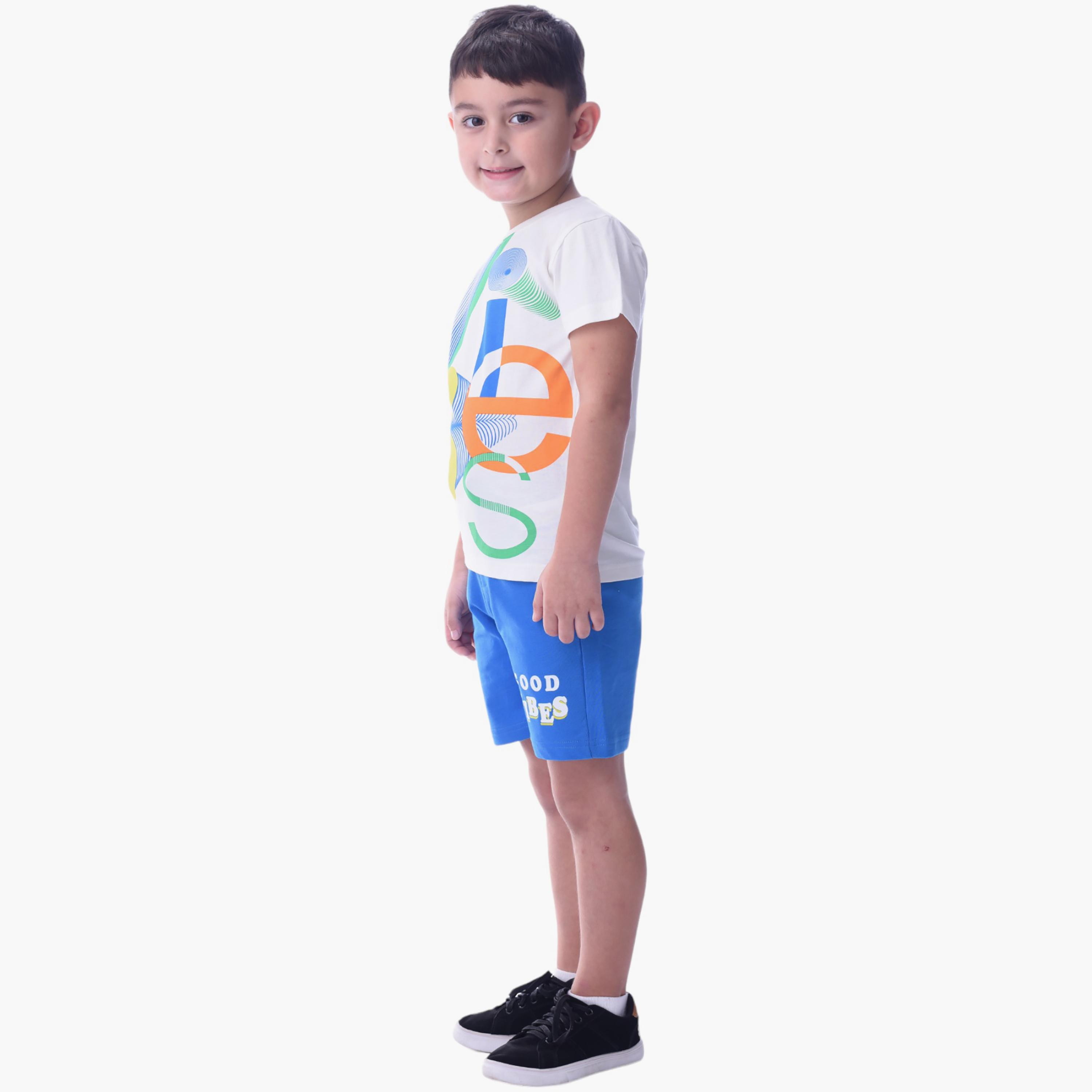 طقم تي شيرت وشورت  قطن 100% قطعتين مطبوع من فيكتور آند جين-boys-clothing-setsandcoords-image-3