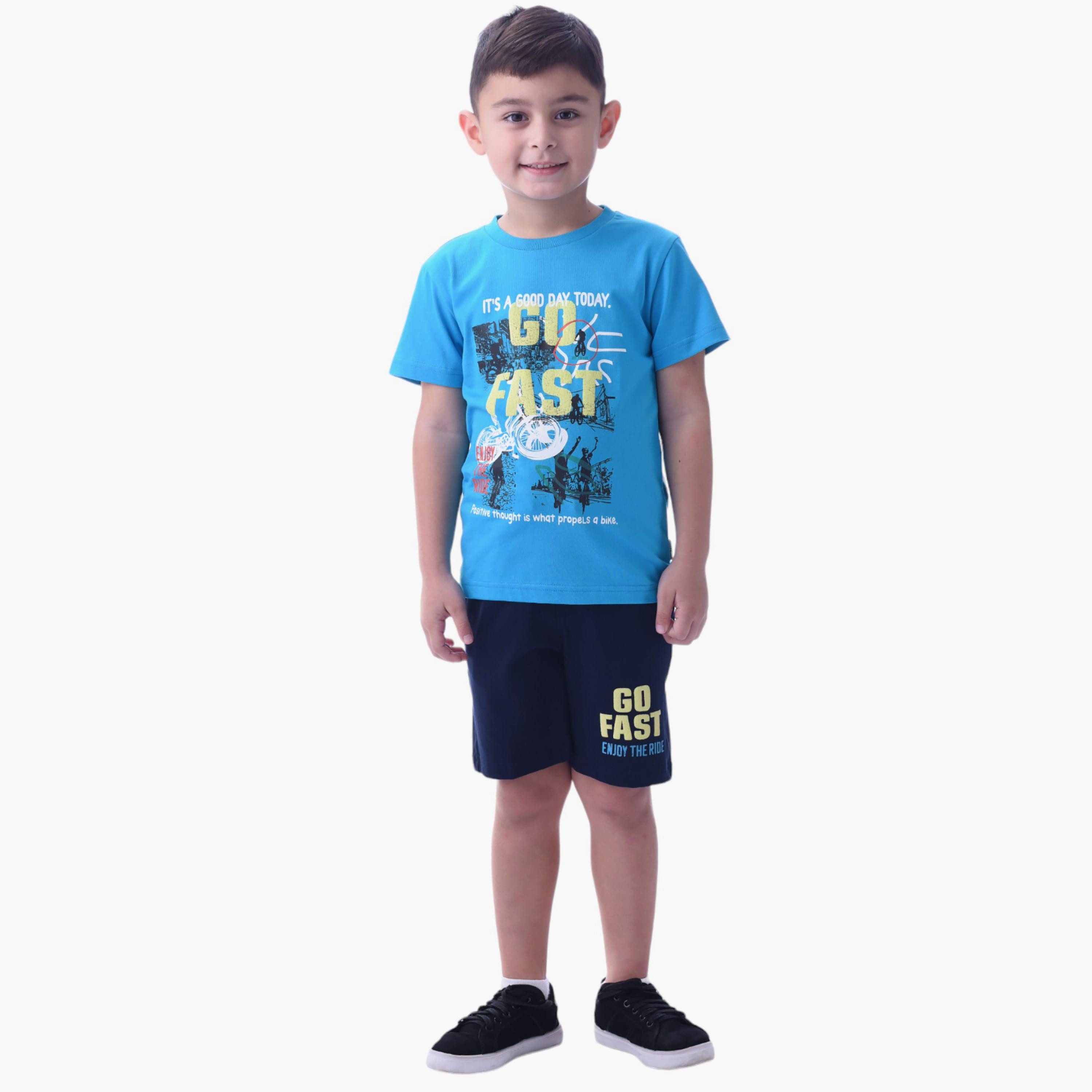Victor and Jane 2-Piece Go Fast Printed 100% Cotton T-Shirt & Shorts Set-boys-clothing-setsandcoords-image-1