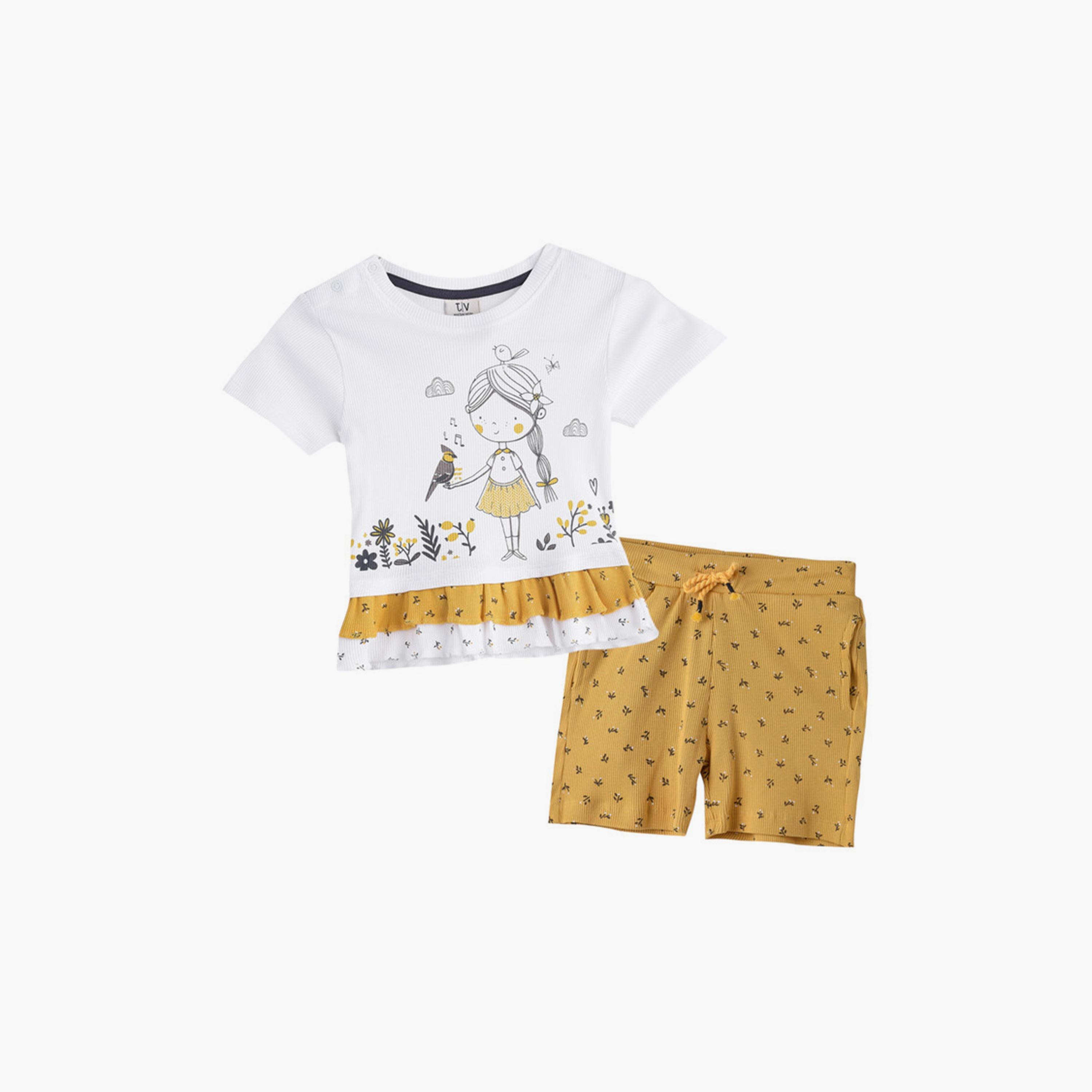 تيشيرت بأكمام قصيرة وطبعات زهور مع شورت-baby-girls-clothing-setsandcoords-image-1