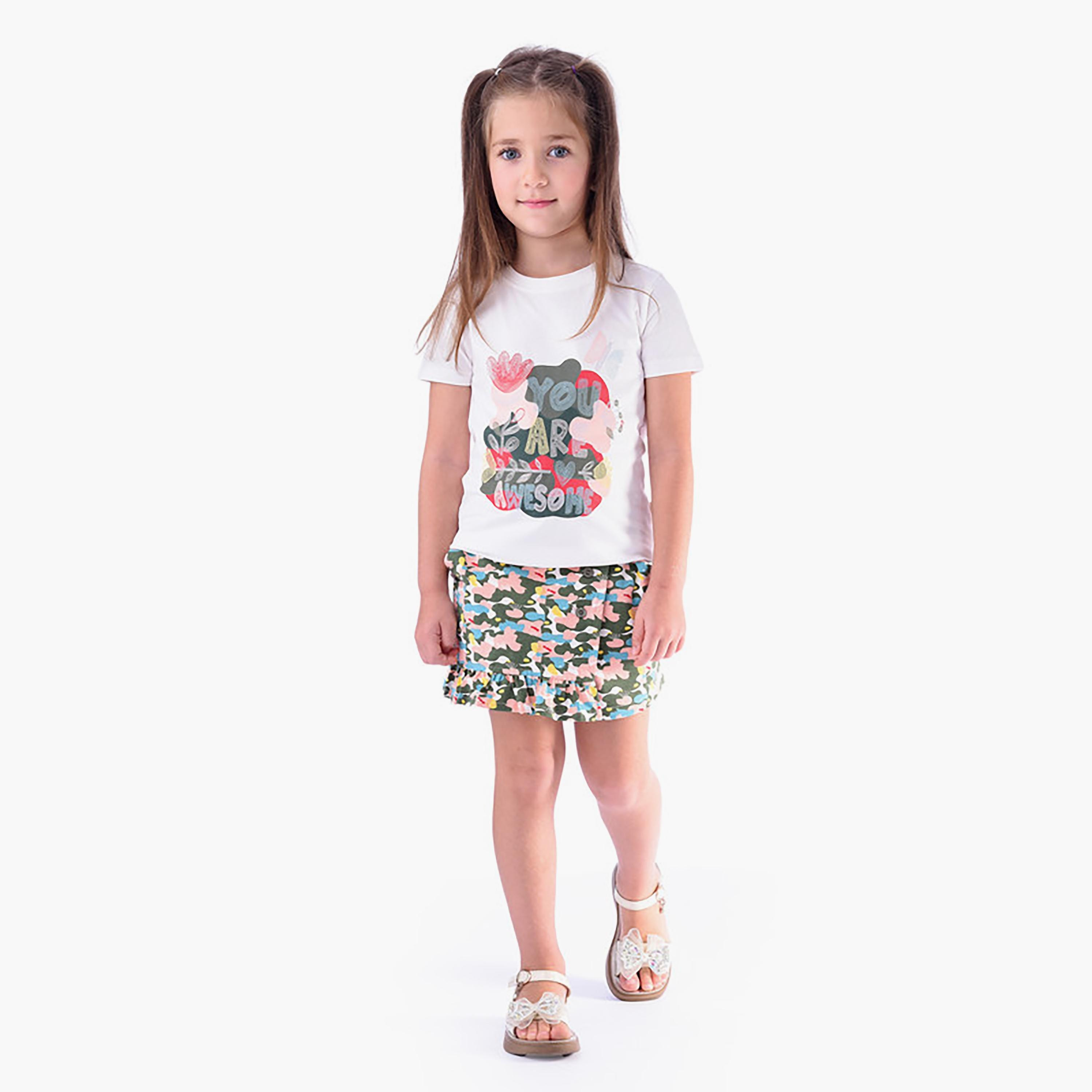 تيشيرت بأكمام قصيرة وطبعات مع تنورة من فيكتور اند جين-girls-clothing-setsandcoords-image-1