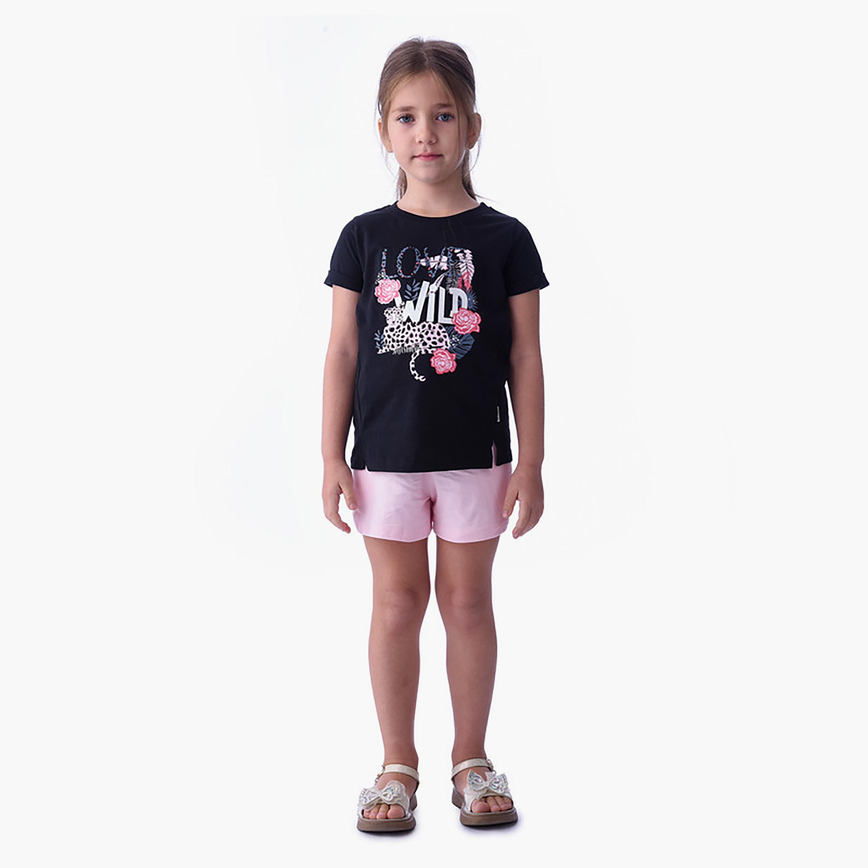 تيشيرت بأكمام قصيرة وطبعات مع شورت من فيكتور اند جين-girls-clothing-setsandcoords-image-1