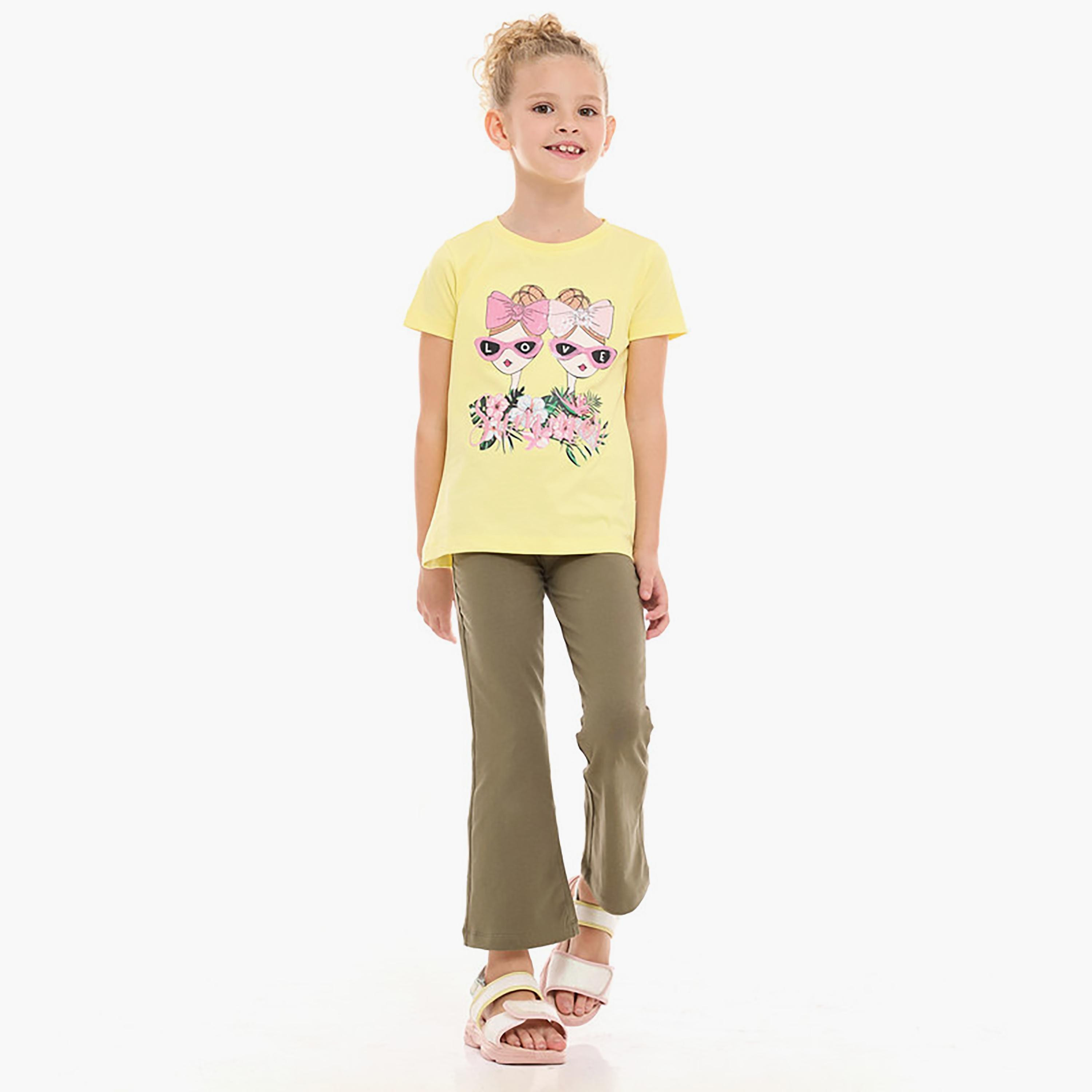 تيشيرت بأكمام قصيرة وبنطال بطبعات من فيكتور اند جين-girls-clothing-setsandcoords-image-1