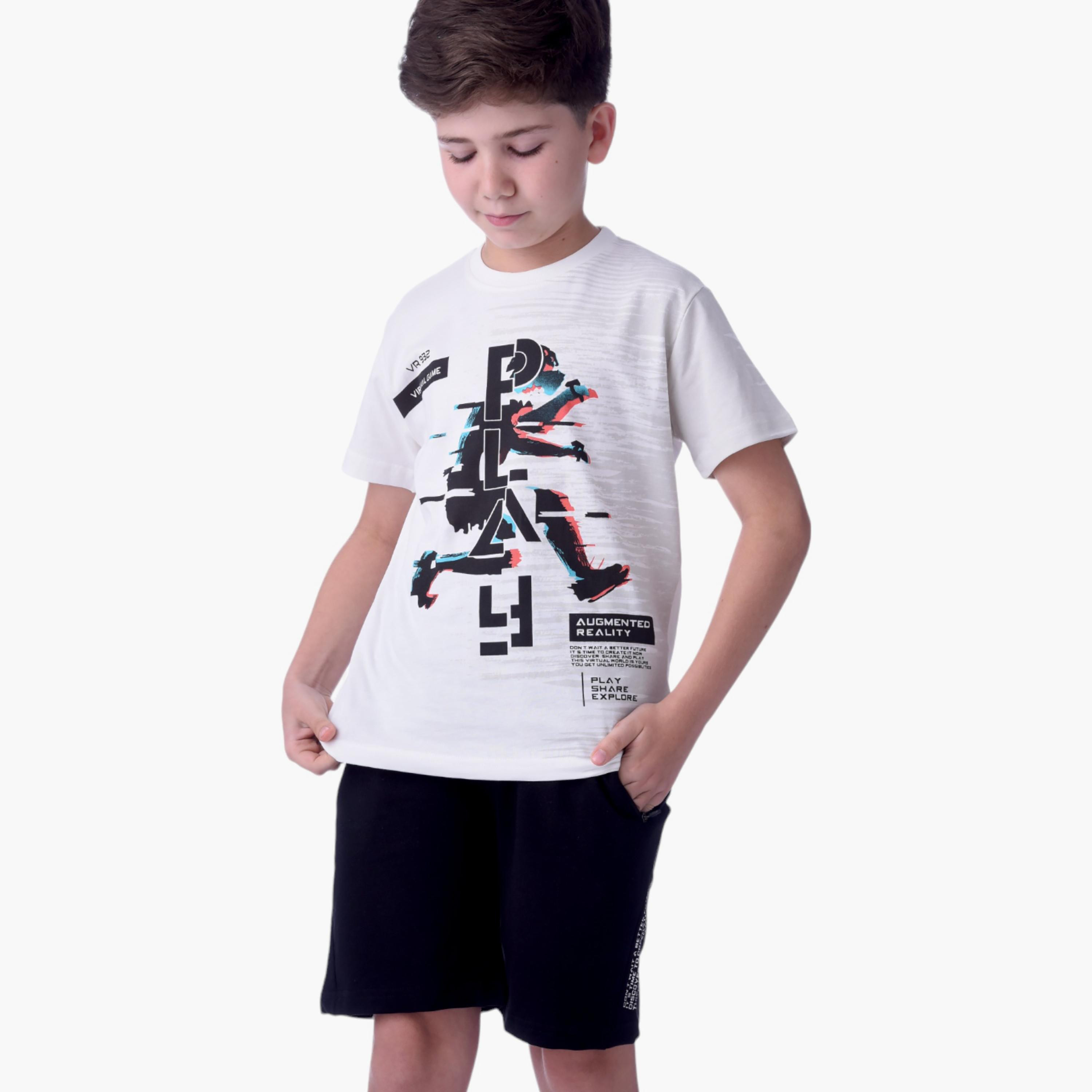 طقم تي شيرت بأكمام قصيرة وشورت بطبعة أندرووتر من فيكتور اند جين-boys-clothing-setsandcoords-image-1
