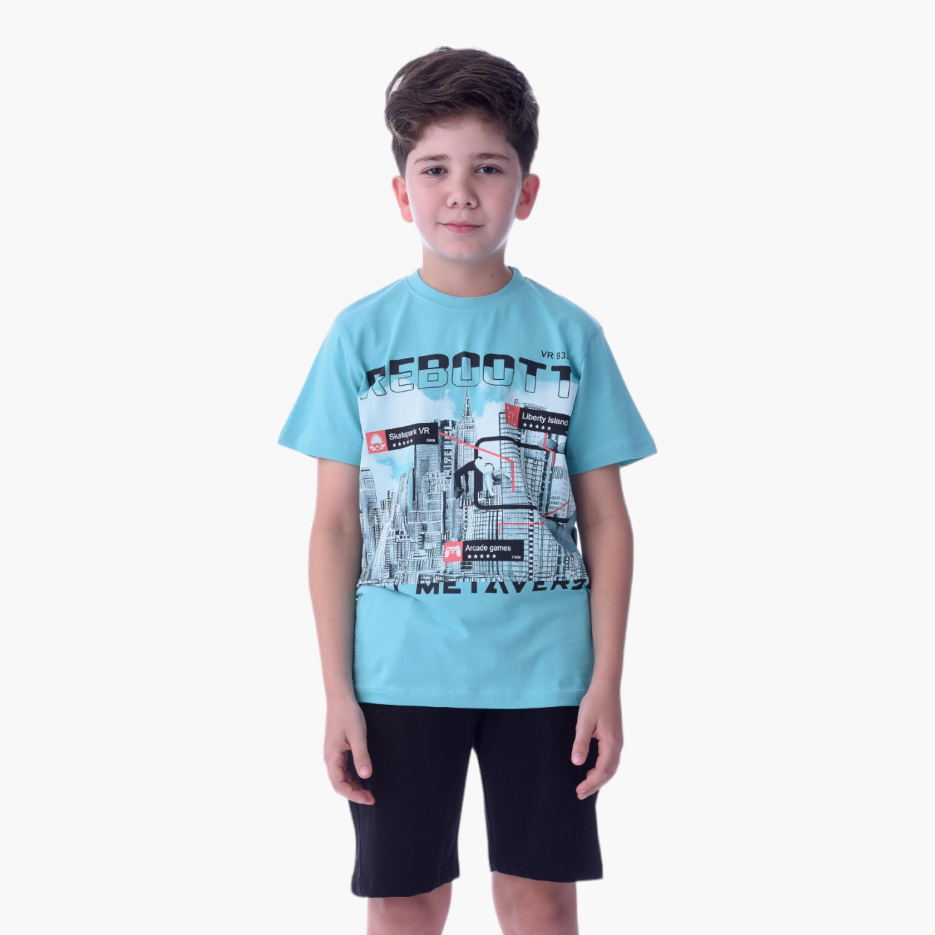 Victor and Jane Reboot Printed Short Sleeves T-Shirt & Shorts Set-boys-clothing-setsandcoords-image-1