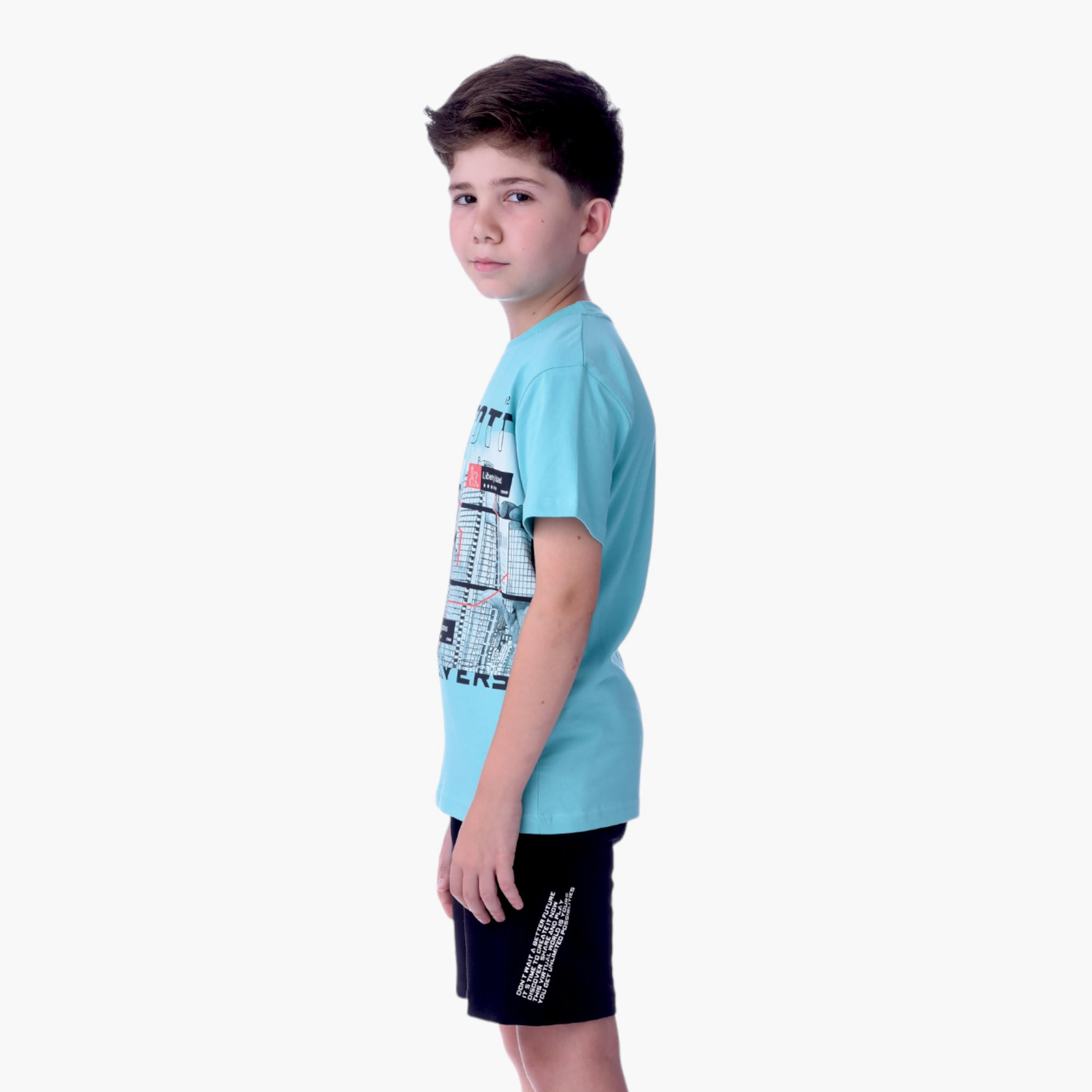 طقم تي شيرت بأكمام قصيرة وشورت بطبعة ريبوت من فيكتور اند جين -boys-clothing-setsandcoords-image-2
