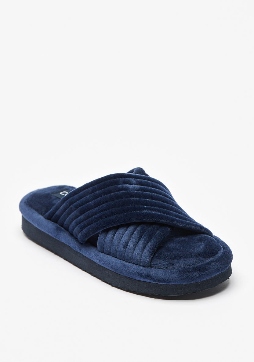 Cozy Quilted Crossover Strap Slip-On Bedroom Slides-Women%27s Bedroom Slippers-image-0