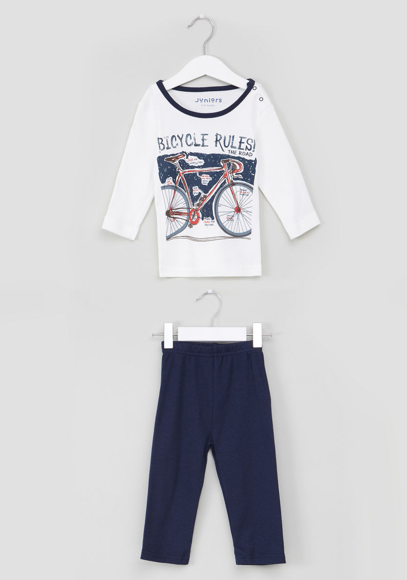 Juniors Printed Long Sleeves T-Shirt with Pants-Pyjama Sets-image-4