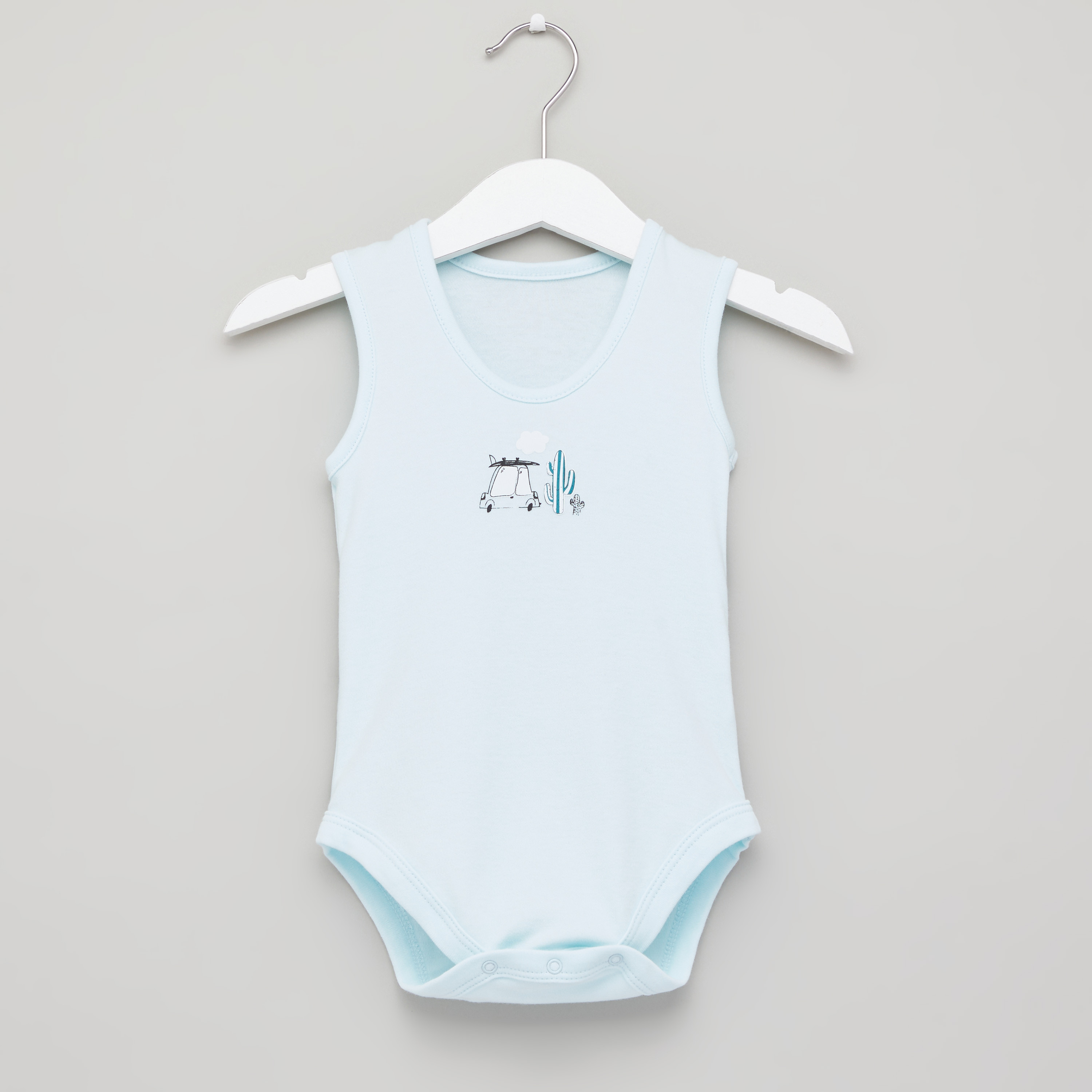 Juniors Printed Sleeveless Bodysuit with Round Neck - Set of 3-baby-boys-clothing-bodysuits-image-2