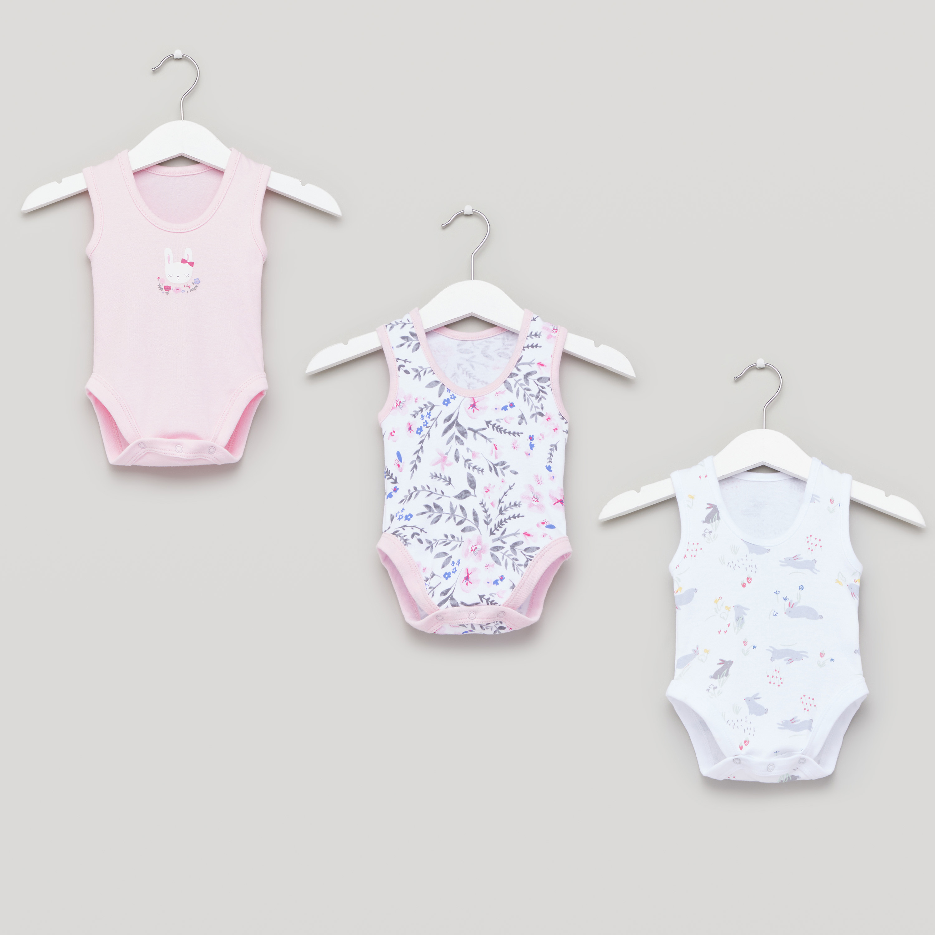 Juniors Printed Sleeveless Bodysuit with Round Neck - Set of 3-baby-girls-clothing-bodysuits-image-1