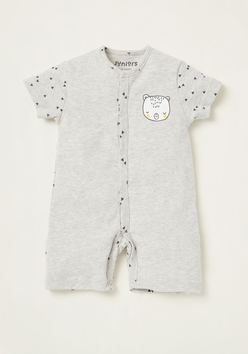 Juniors Print Romper with Round Neck and Short Sleeves-Rompers%2C Dungarees and Jumpsuits-image-0