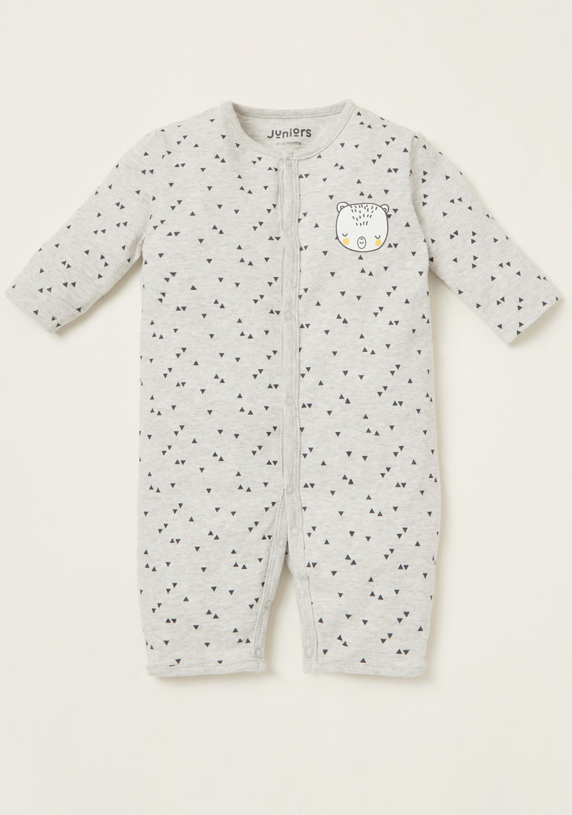 Juniors Triangle Print Open Feet Sleepsuit with Long Sleeves-Sleepsuits-image-0