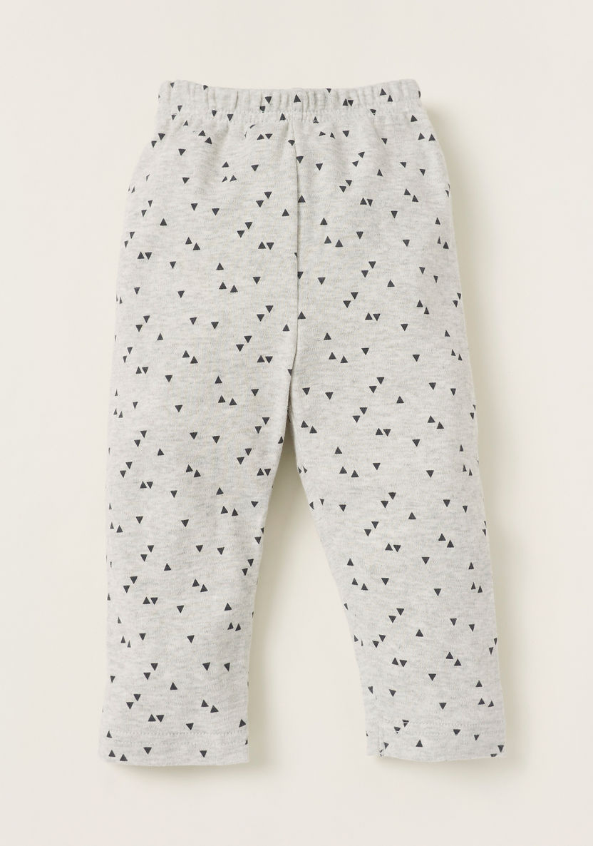Juniors Textured T-shirt and Triangle Print Pyjama Set-Pyjama Sets-image-2