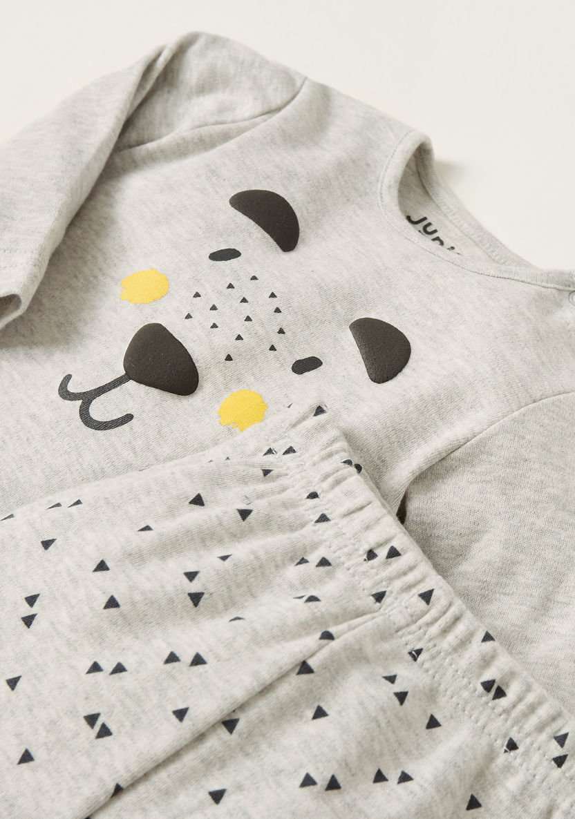 Juniors Textured T-shirt and Triangle Print Pyjama Set-Pyjama Sets-image-3