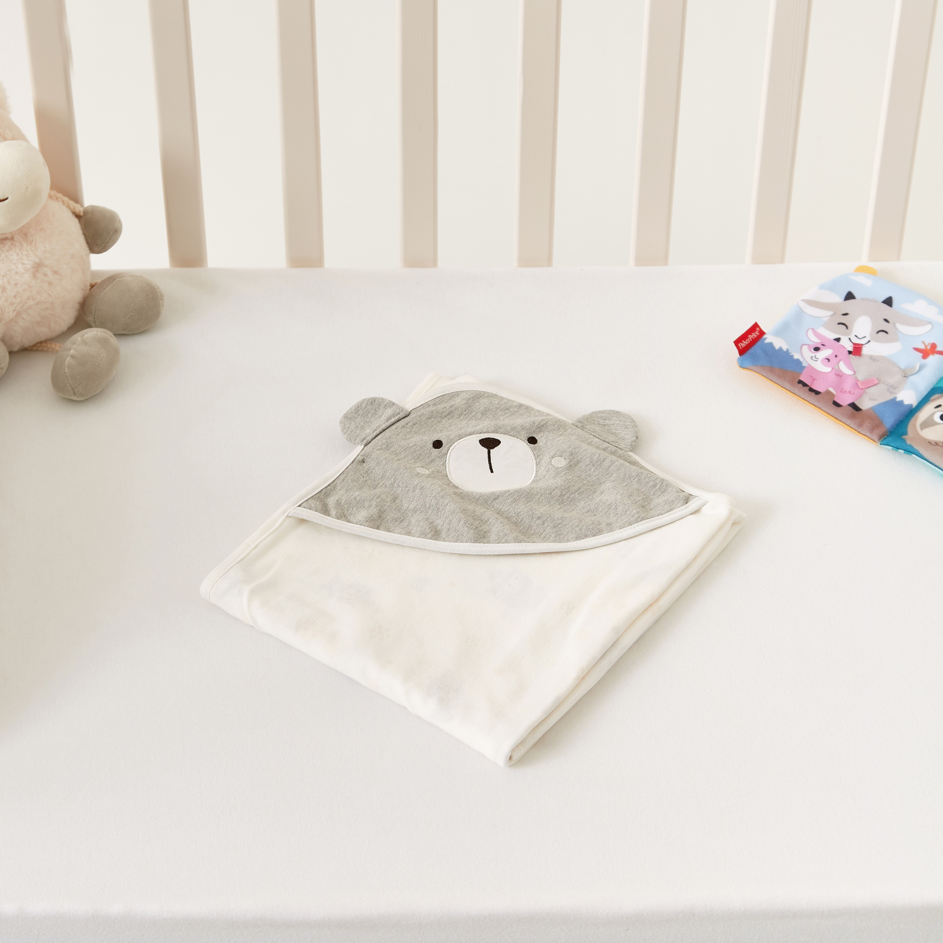 Juniors All-Over Printed Receiving Blanket with Hood and Embroidery - 81 x 81 cms-baby-nursery-blanketsandswaddles-receivingblankets-image-1
