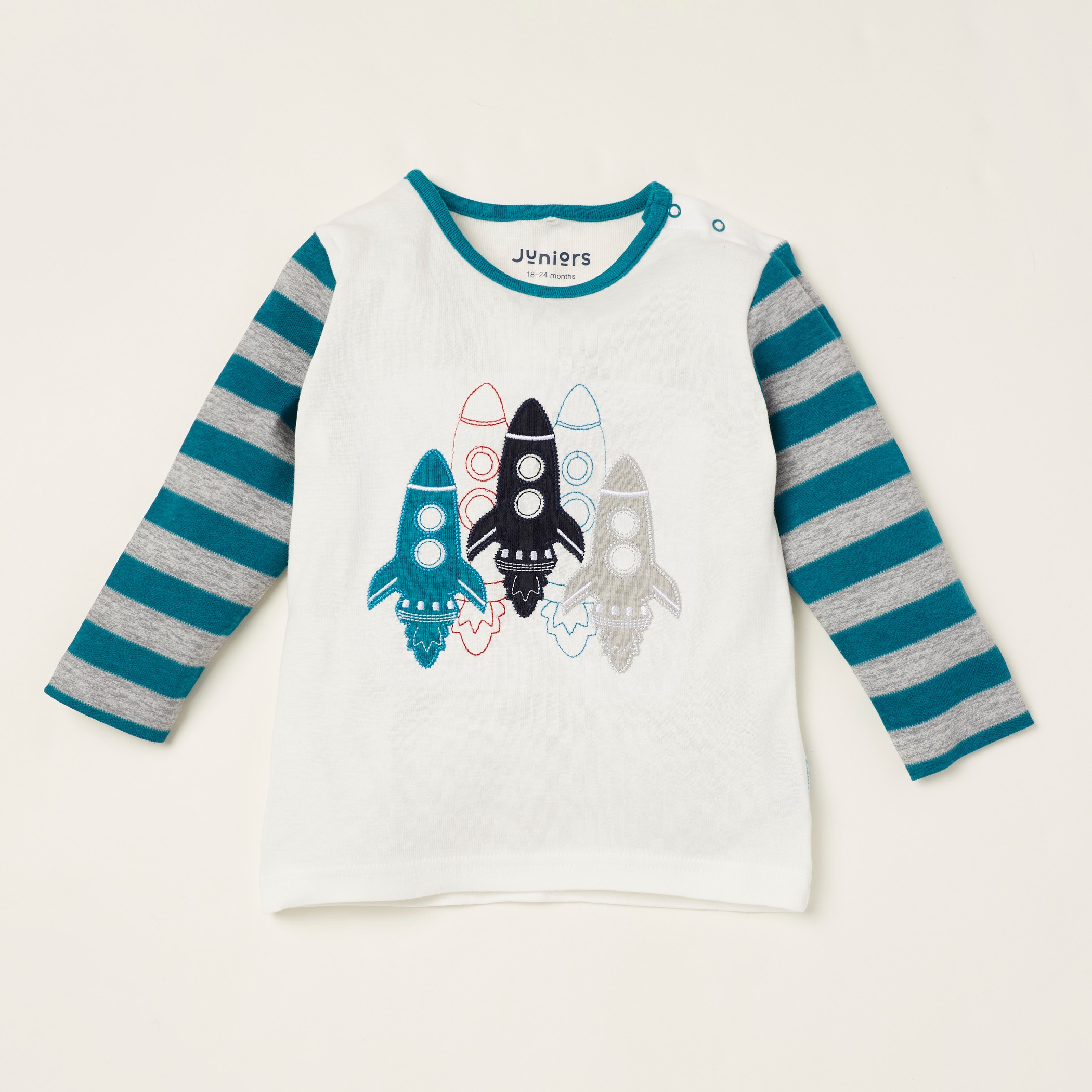 Juniors Embroidered T-shirt with Long Sleeves and Striped Pyjama Set-baby-boys-clothing-nightwear-pyjamasets-image-2