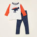 Juniors Embroidered Detail Long Sleeves T-shirt and Printed Pyjama Set-Pyjama Sets-thumbnail-0