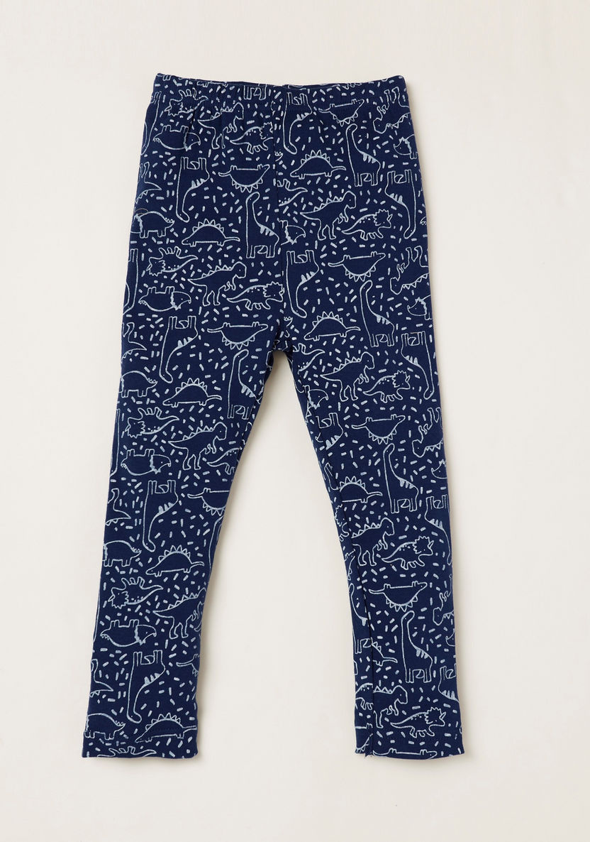 Juniors Embroidered Detail Long Sleeves T-shirt and Printed Pyjama Set-Pyjama Sets-image-2