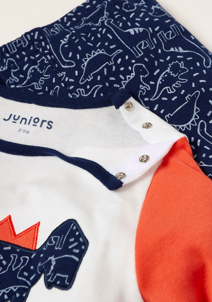 Juniors Embroidered Detail Long Sleeves T-shirt and Printed Pyjama Set-Pyjama Sets-image-3