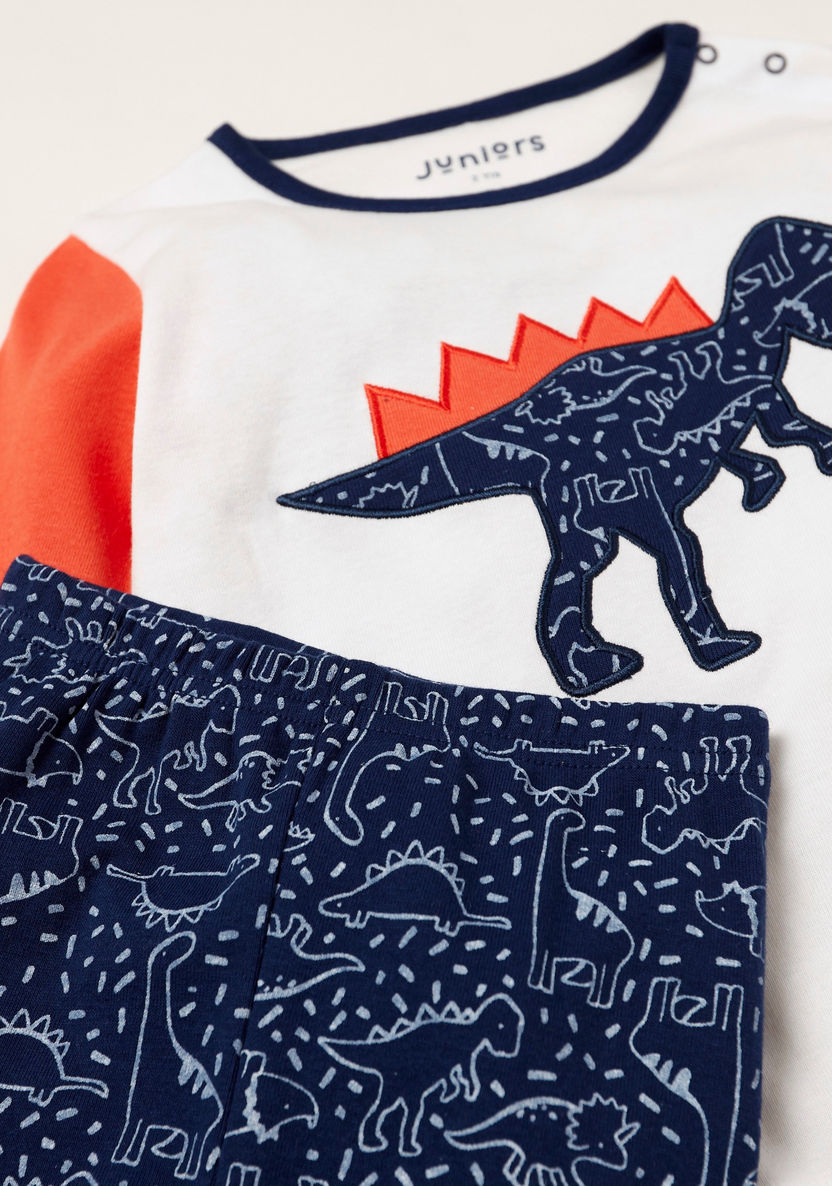 Juniors Embroidered Detail Long Sleeves T-shirt and Printed Pyjama Set-Pyjama Sets-image-4