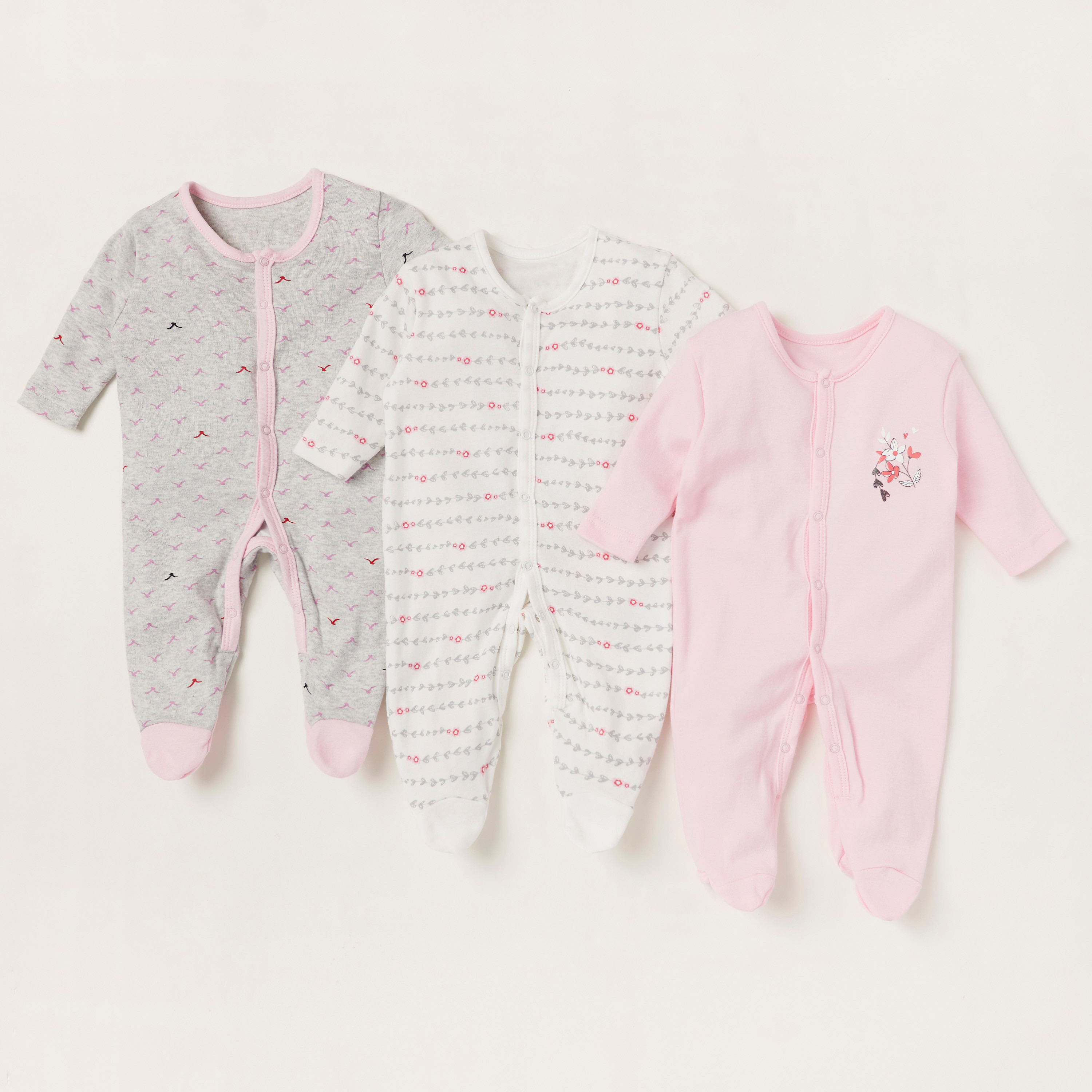 طقم نوم مُغلق القدمين بأكمام طويلة وطبعات من جونيورز- 3 قطع-baby-girls-clothing-nightwear-sleepsuits-image-1