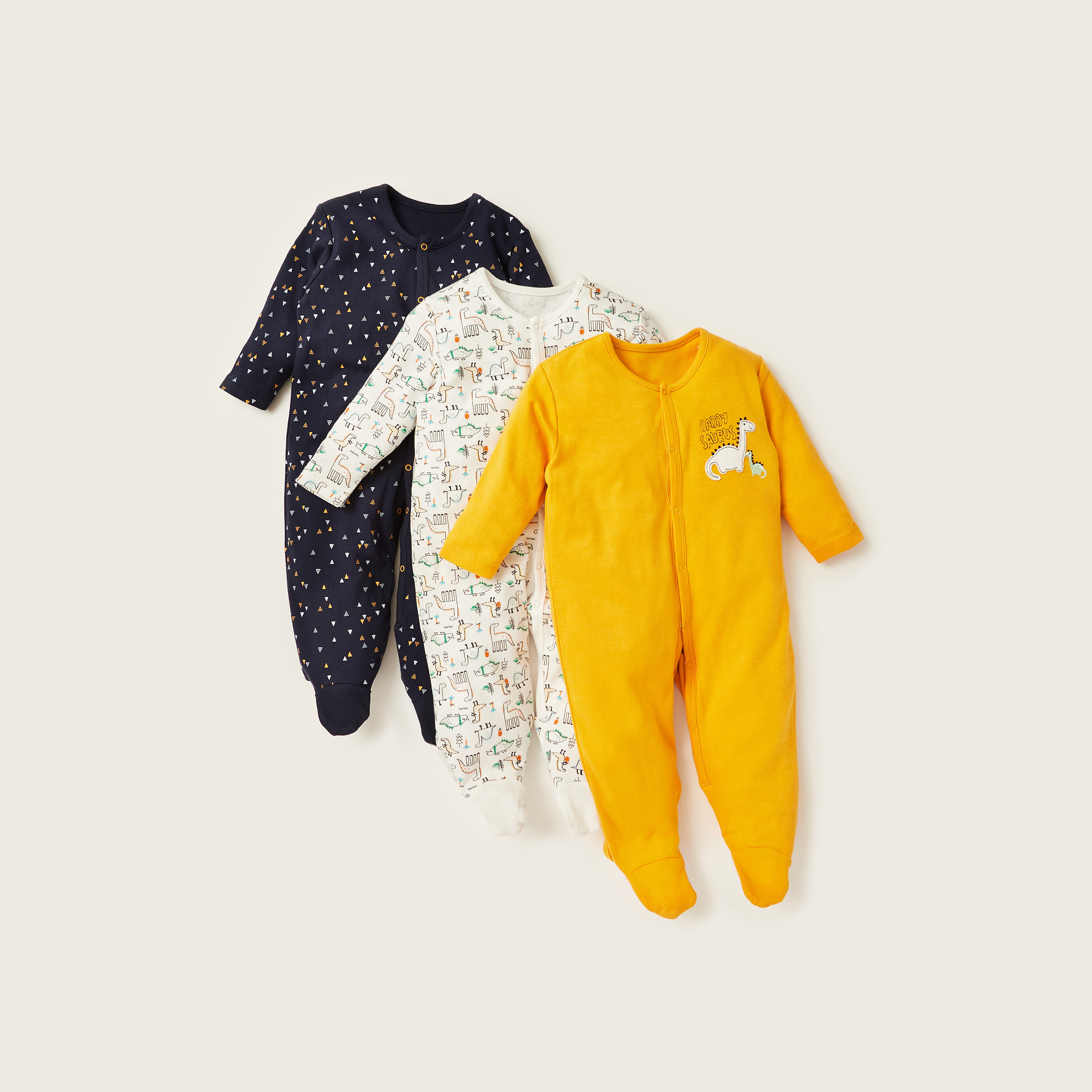 طقم نوم مُغلق القدمين بأكمام طويلة وطبعات من جونيورز-  مجموعة من 3 قطع-baby-boys-clothing-nightwear-sleepsuits-image-1