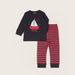 Juniors Graphic Print T-shirt and Striped Print Pyjamas Set-Pyjama Sets-thumbnail-0