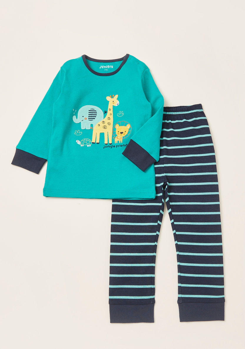 Juniors Graphic Print T-shirt with Pyjama Set-Pyjama Sets-image-0