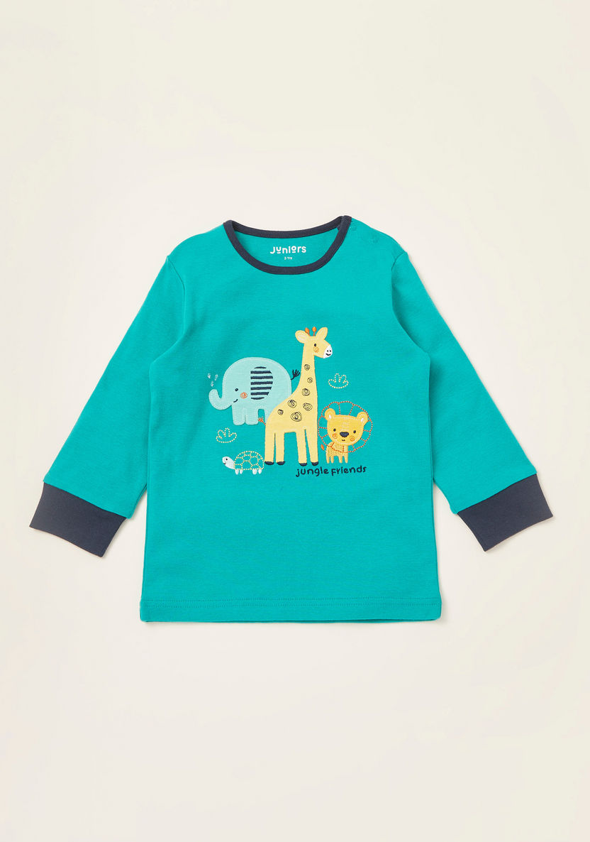 Juniors Graphic Print T-shirt with Pyjama Set-Pyjama Sets-image-3