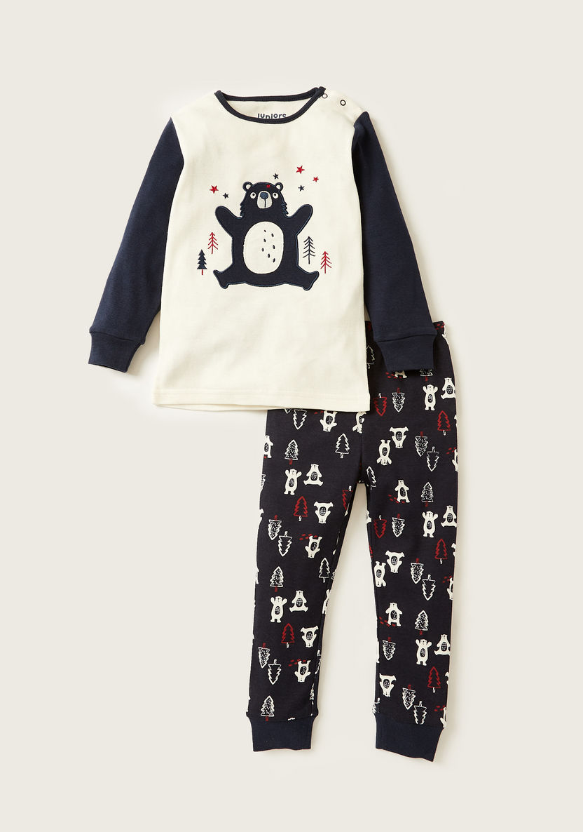Juniors Graphic Print T-shirt and All-Over Printed Pyjamas Set-Pyjama Sets-image-0
