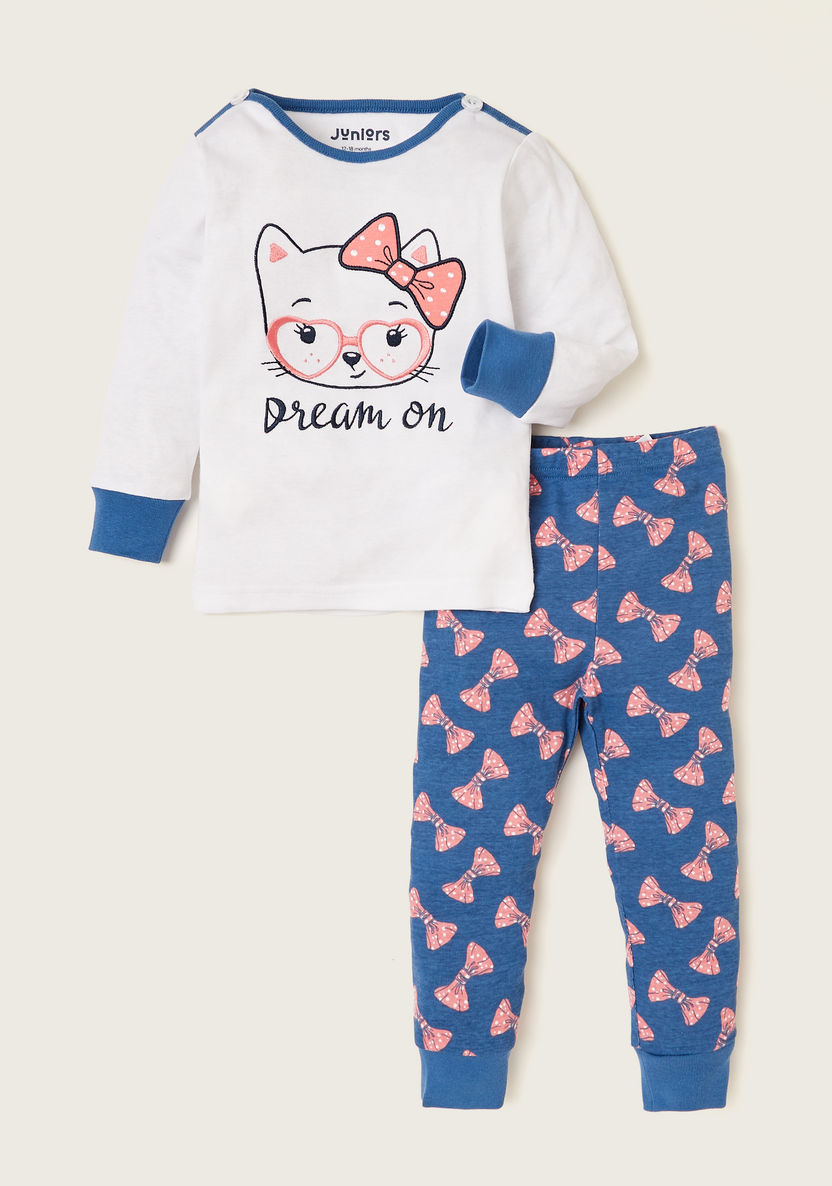 Juniors Graphic Print T-shirt and All-Over Printed Pyjama Set-Pyjama Sets-image-0