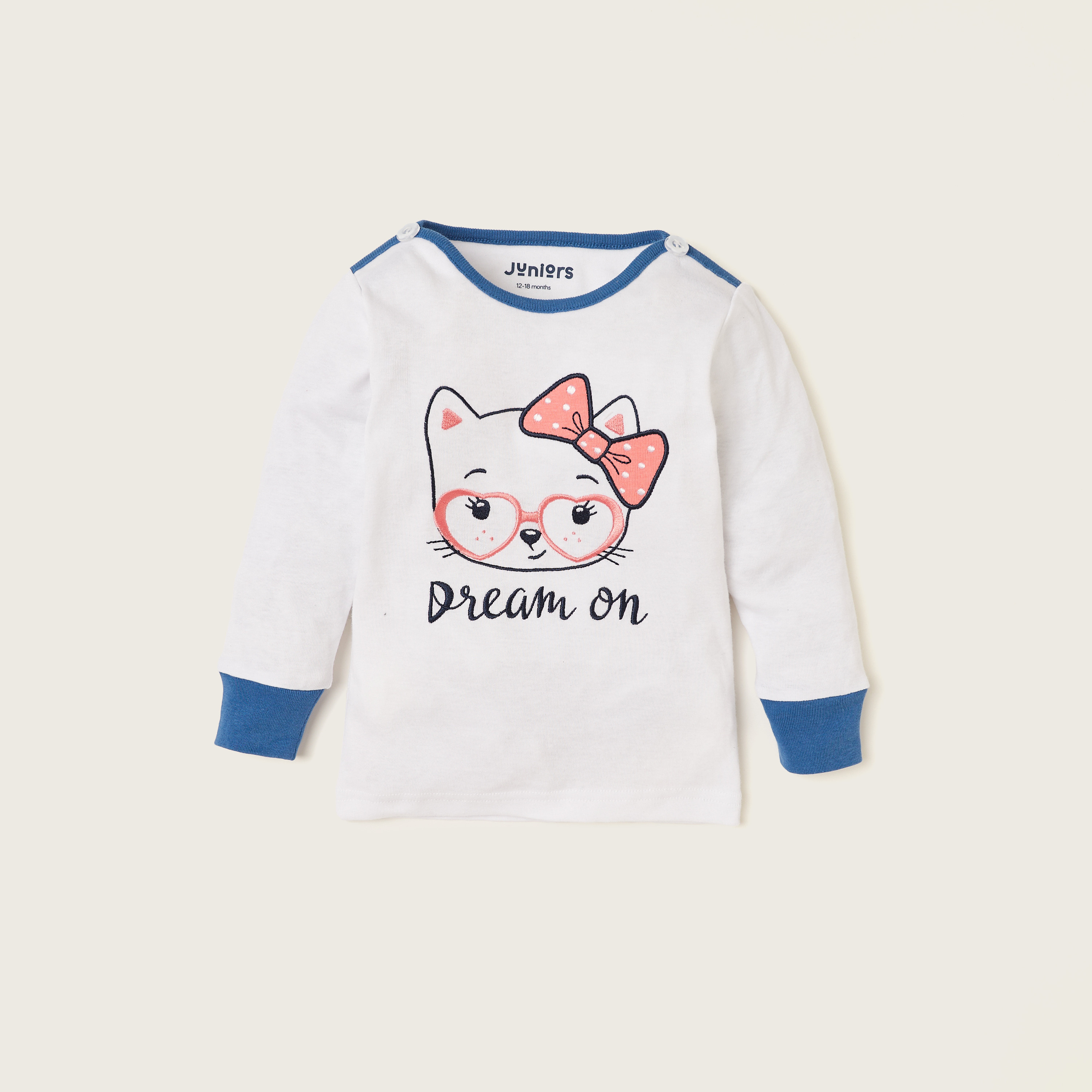 Juniors Graphic Print T-shirt and All-Over Printed Pyjama Set-baby-girls-clothing-nightwear-pyjamasets-image-2