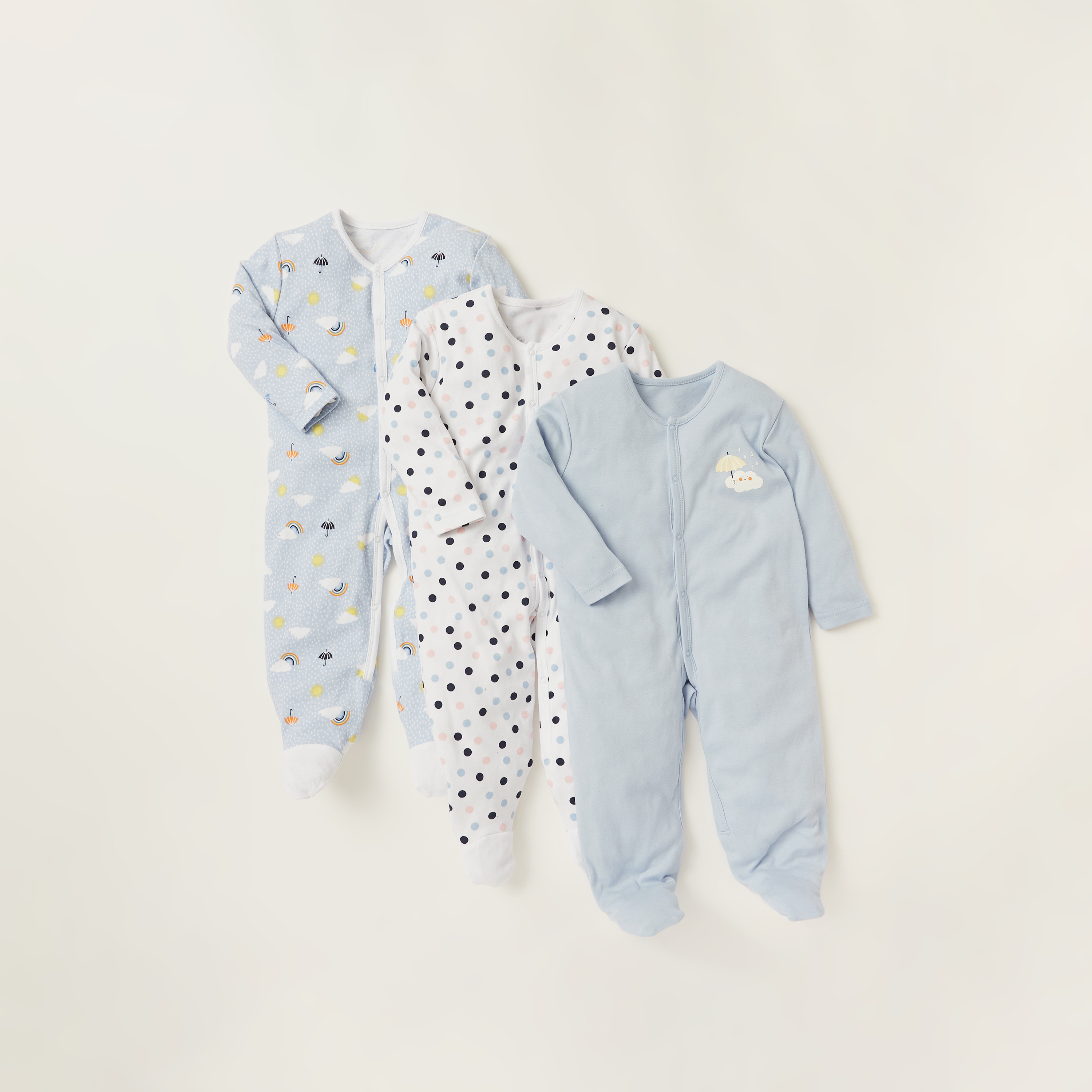 Juniors Printed Sleepsuit with Long Sleeves - Set of 3-baby-girls-clothing-nightwear-sleepsuits-image-1