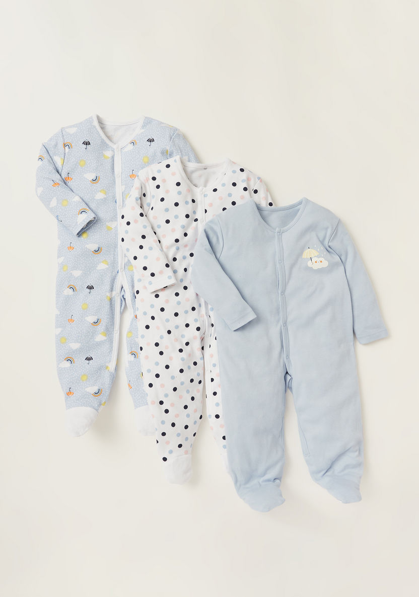 Juniors Printed Sleepsuit with Long Sleeves - Set of 3-Sleepsuits-image-0